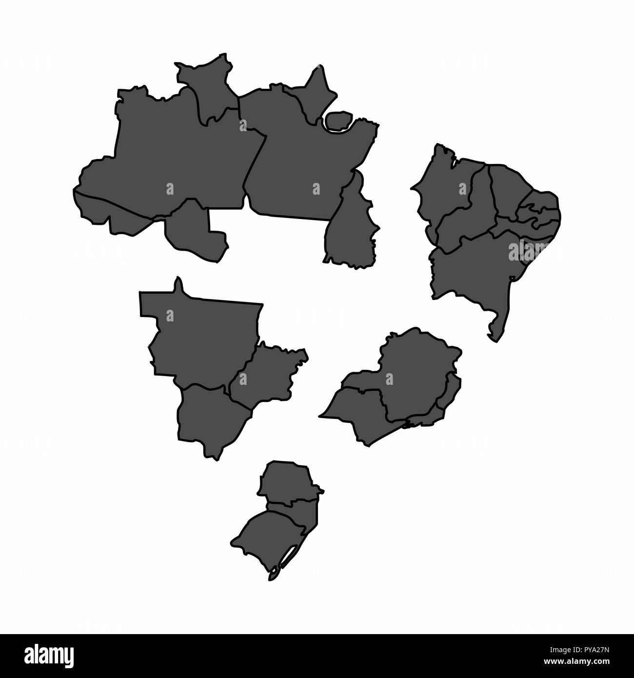 La carte du Brésil fragmentée en régions Illustration de Vecteur