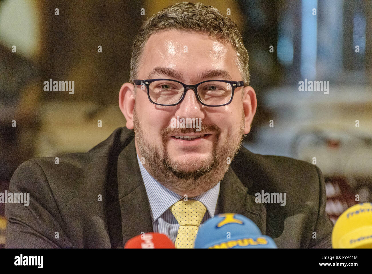 Directeur général du Musée National, Michal Lukes parle lors d'une conférence de presse sur la réouverture du bâtiment historique du musée national à Prague Banque D'Images