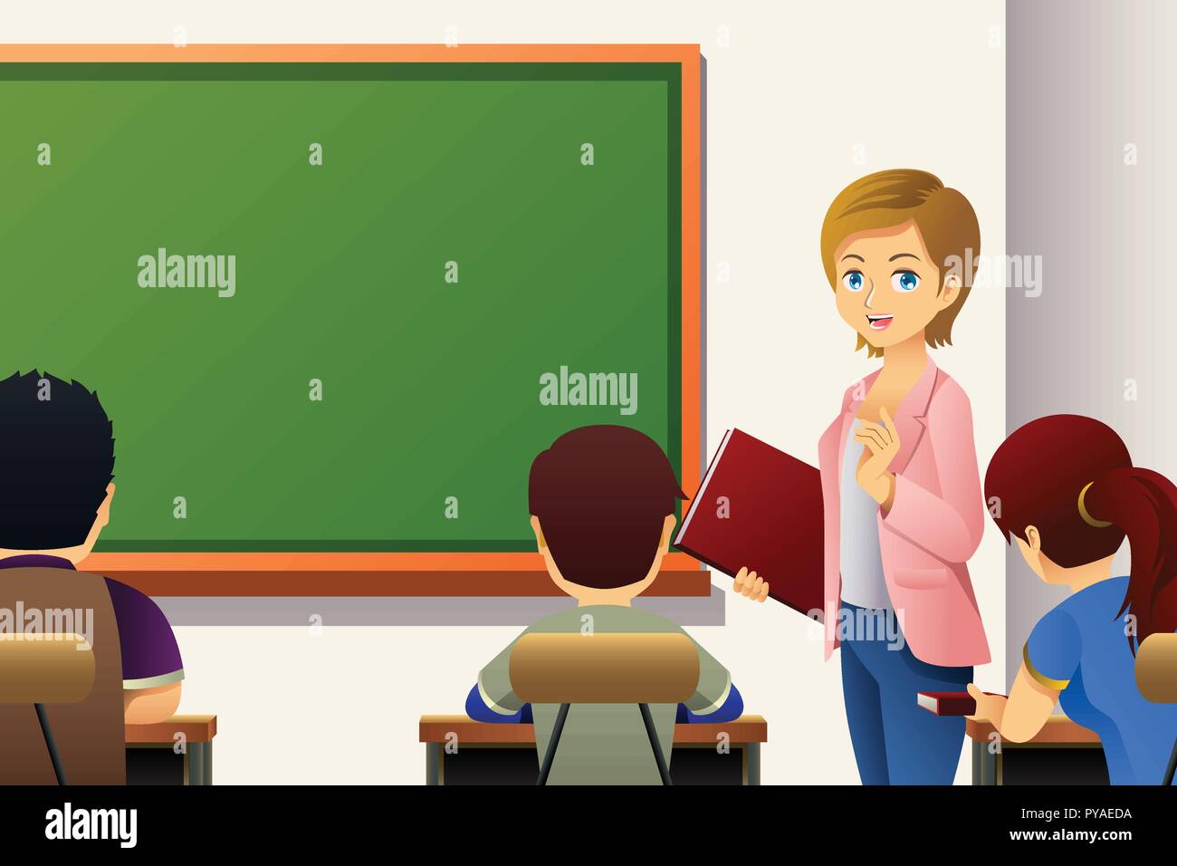 Un vecteur illustration d'enfants qui étudient en classe avec l'enseignant Illustration de Vecteur