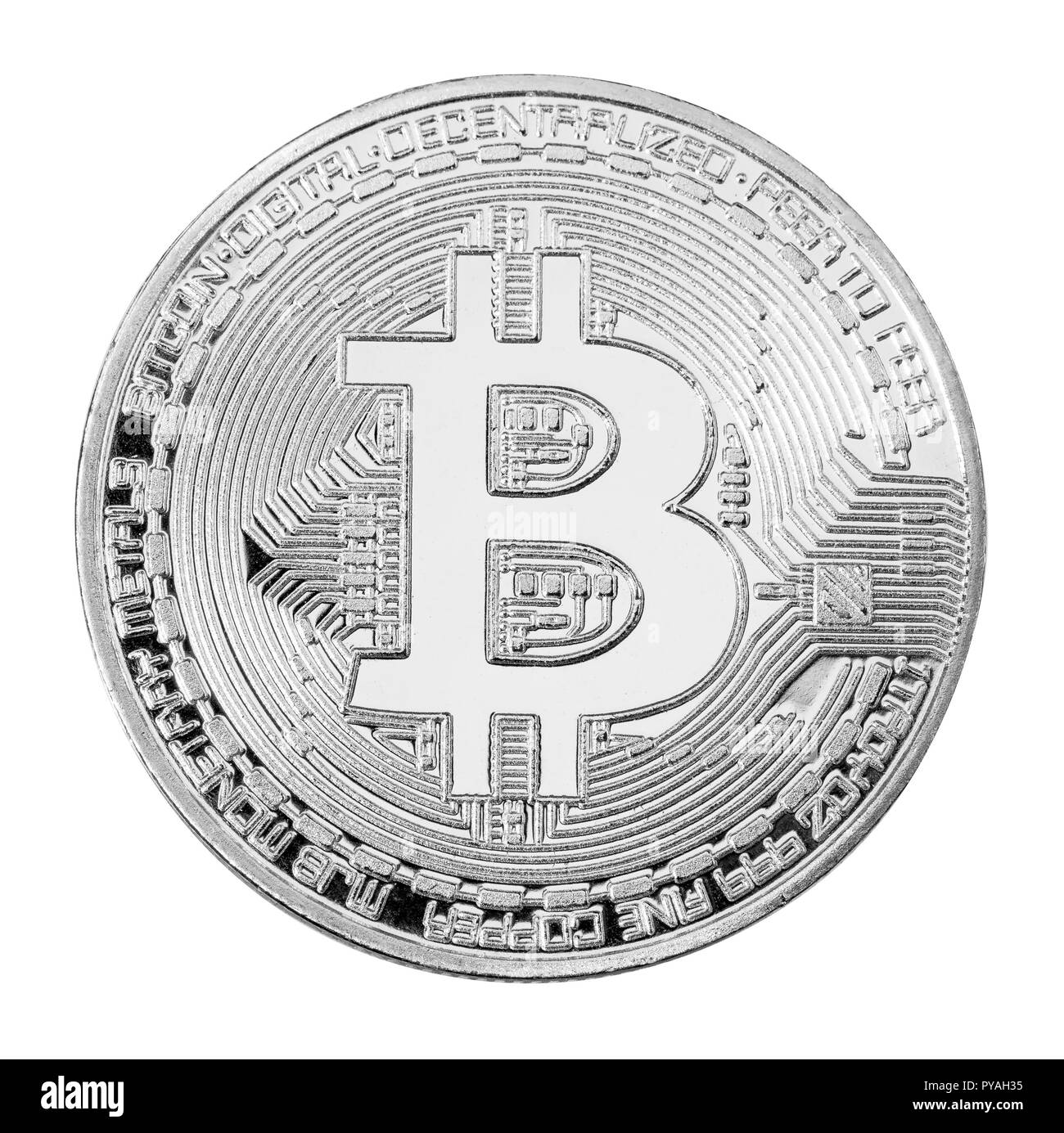 Bitcoin isolé sur un fond blanc. Macro photo de cryptocurrency. Banque D'Images