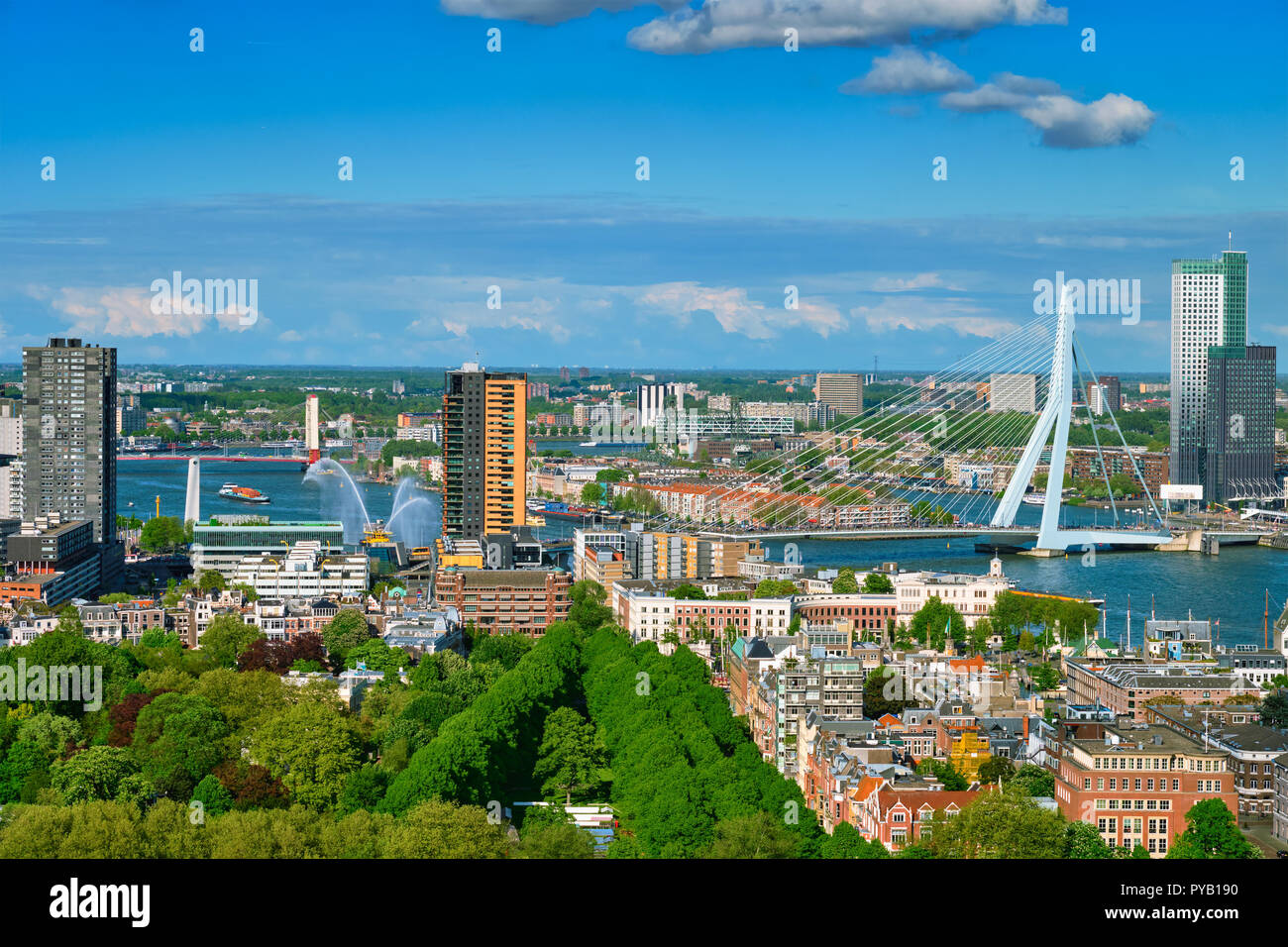 Vue de la ville de Rotterdam et le pont Erasmus Banque D'Images