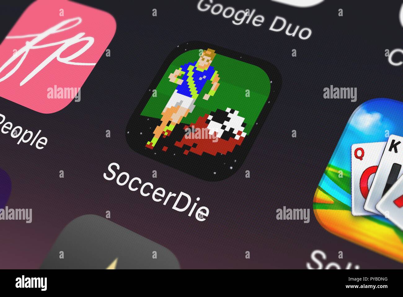 Londres, Royaume-Uni - 26 octobre 2018 : Capture d'écran de l'application mobile de SoccerDie 505 jeux (US), Inc.. Banque D'Images