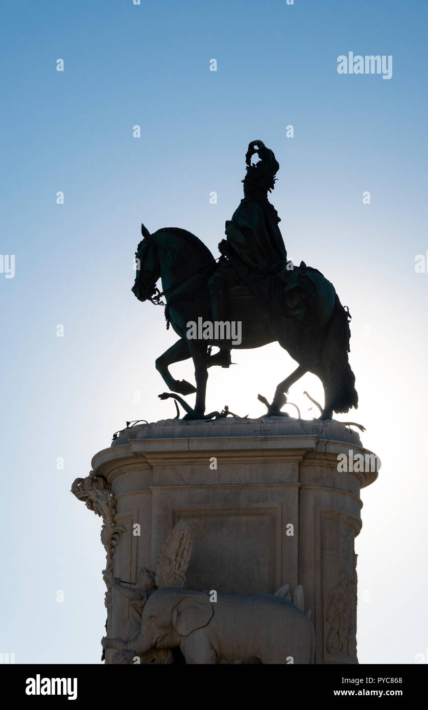 Monument statue du roi José 1 à cheval à Praca do Comercio à Lisbonne, Portugal Banque D'Images
