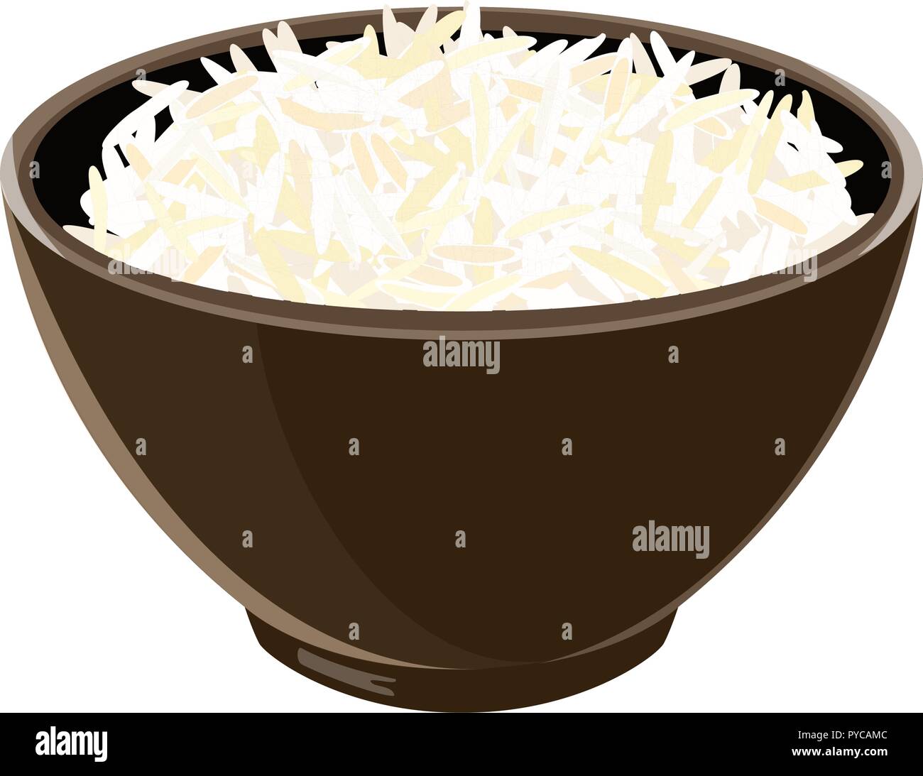 Tas de riz Basmati cuit dans Bol en céramique marron. Vector illustration. Vector illustration. pour la cuisine, menu, culinaires, Illustration de Vecteur