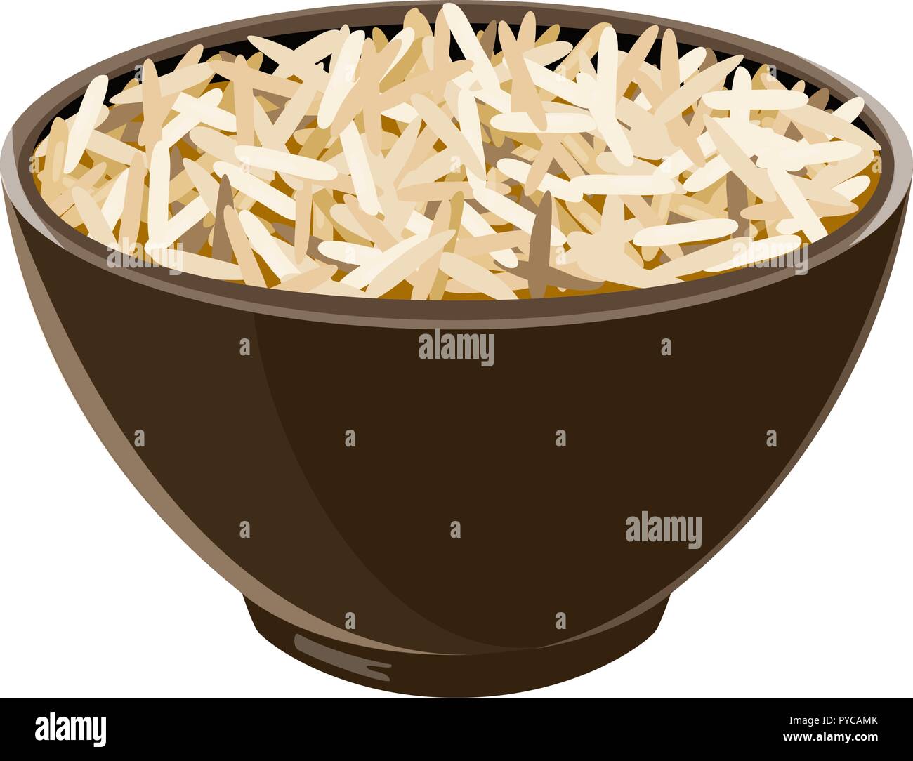 Tas de riz sauvage cuit dans Bol en céramique marron. Vector illustration. Vector illustration. pour la cuisine, menu, culinaires, Illustration de Vecteur