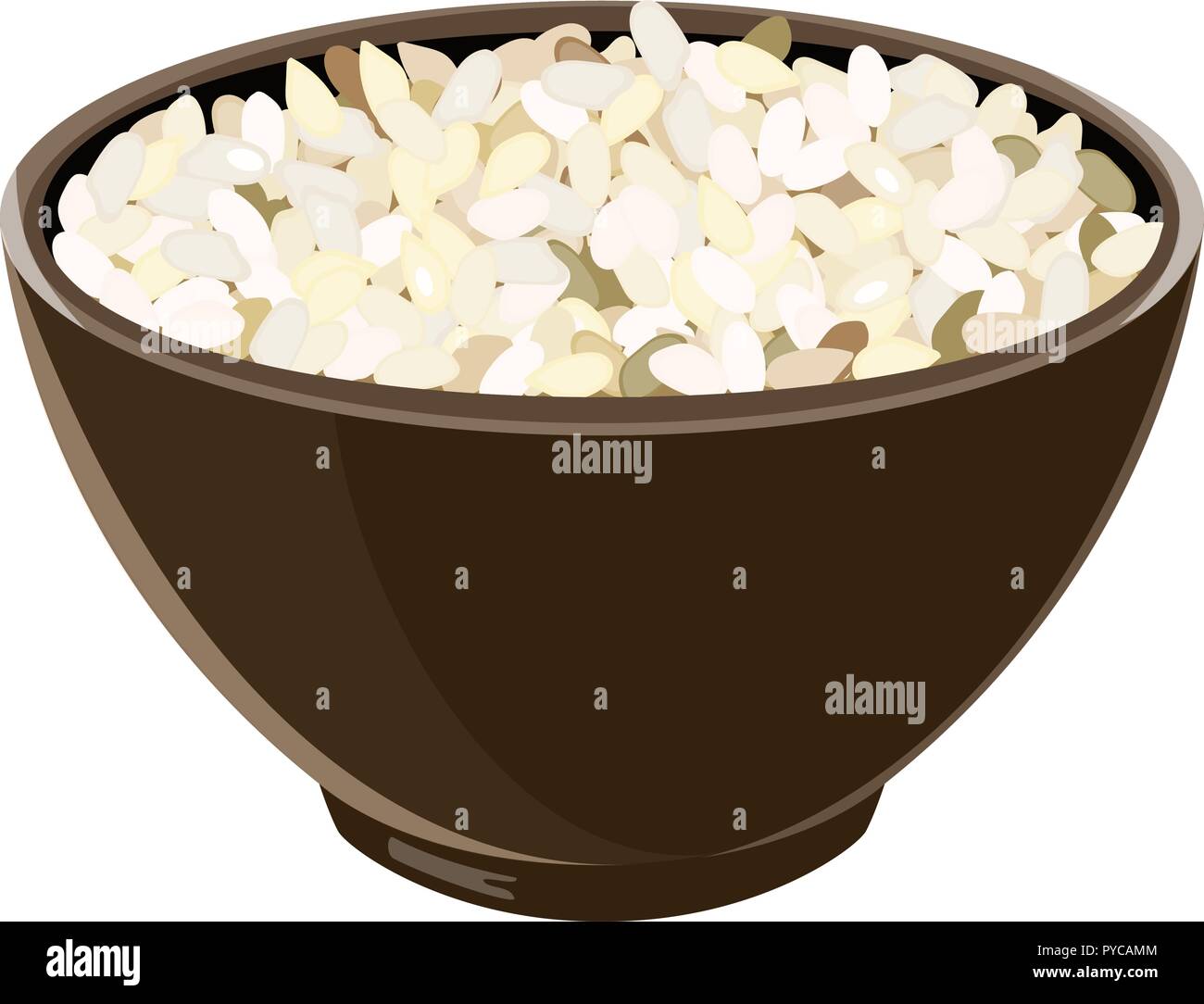 Tas de bouillie risotto Arborio dans Bol en céramique marron. Vector illustration. Vector illustration. pour la cuisine, menu, culinaires, Illustration de Vecteur