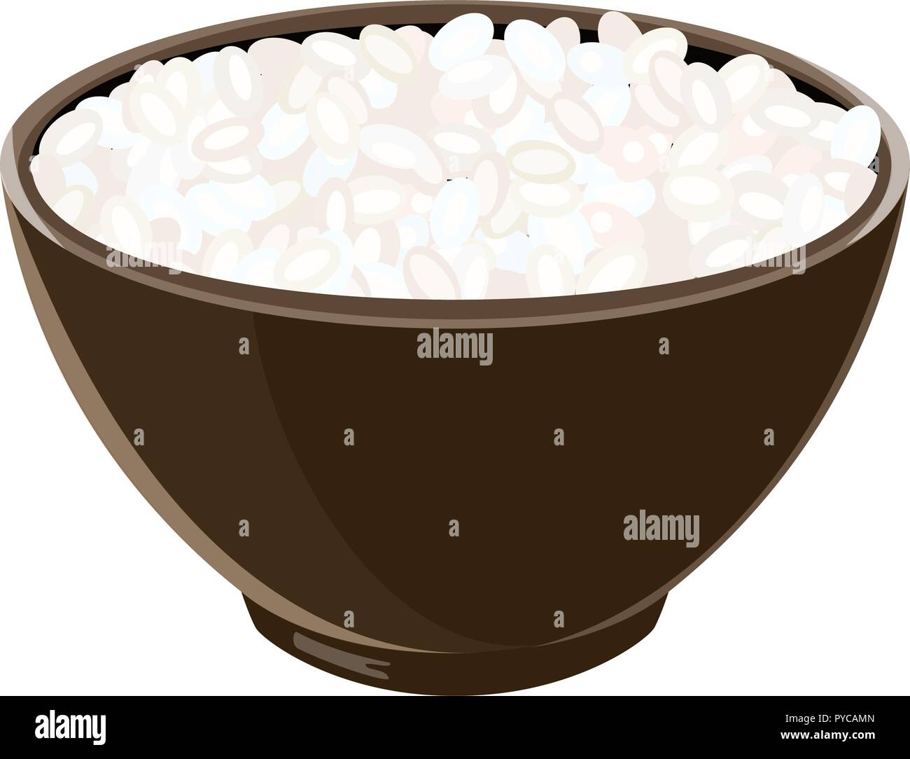 Tas de riz bouilli dans le bol en céramique marron. Vector illustration. Vector illustration. pour la cuisine, menu, culinaires, Illustration de Vecteur