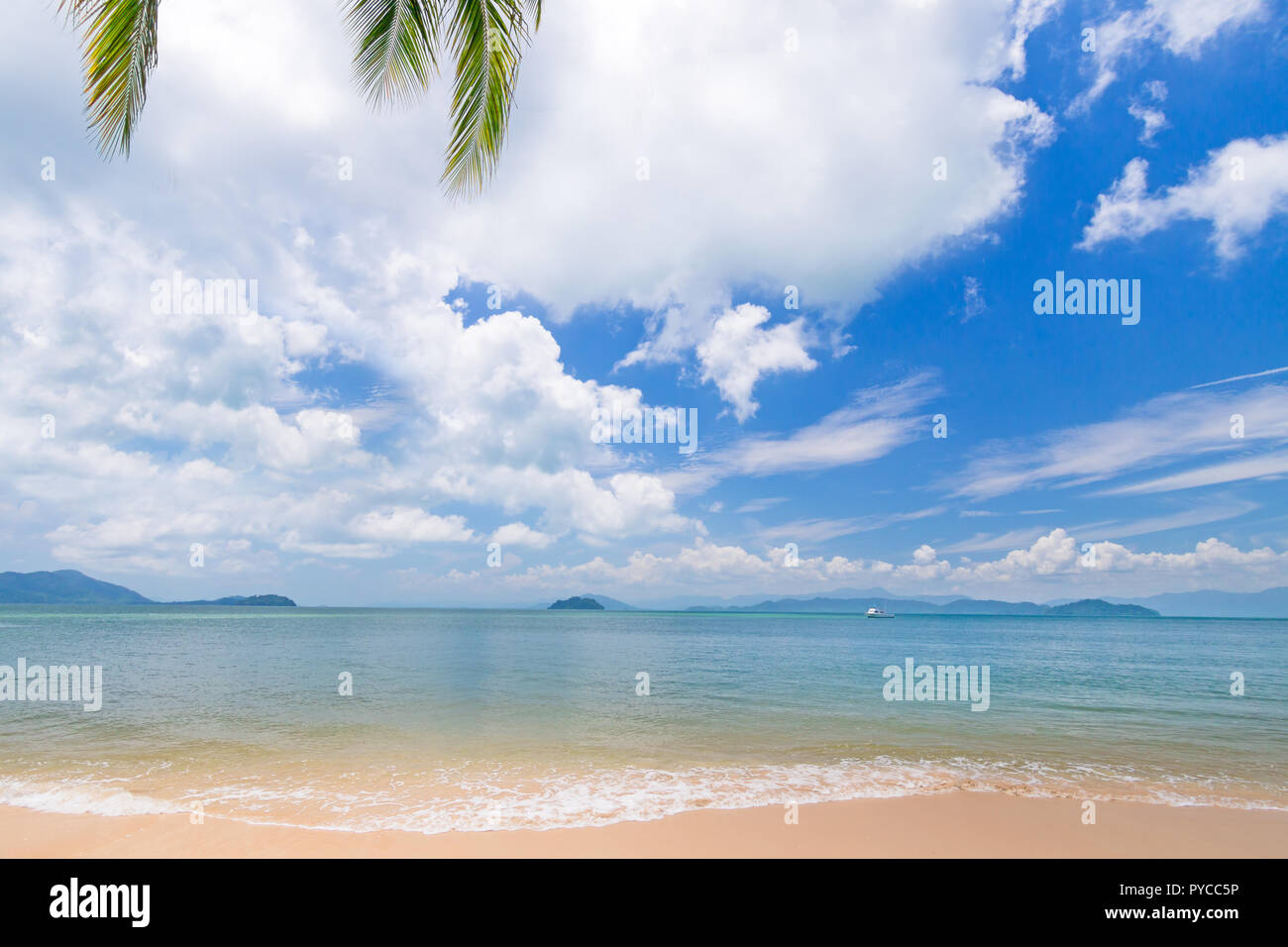 Belle plage avec ciel bleu en été Banque D'Images