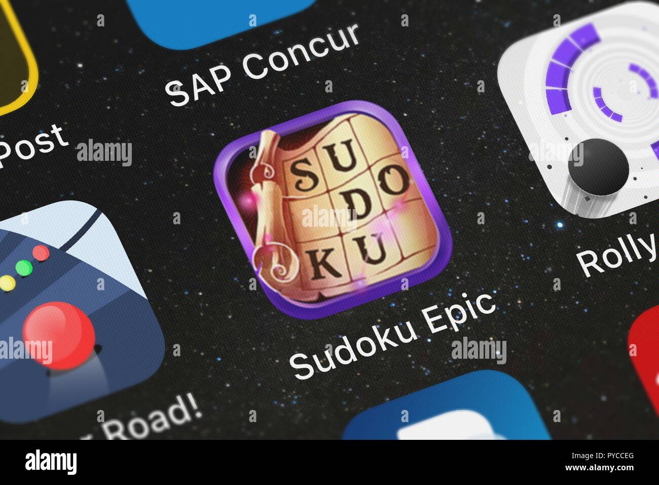 Londres, Royaume-Uni - 26 octobre 2018 : Capture d'écran de jeux Kristanix's mobile app Sudoku Epic. Banque D'Images