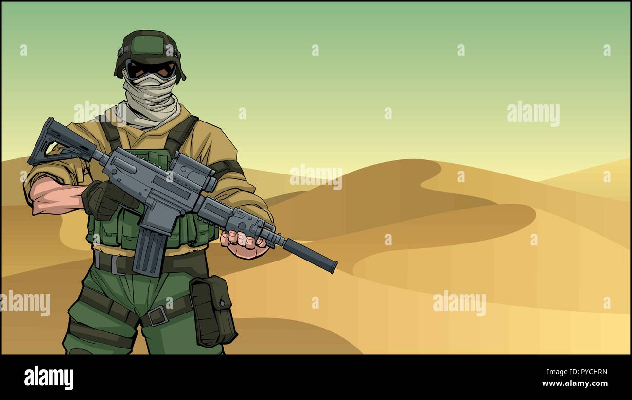 Soldat dans le désert Illustration de Vecteur