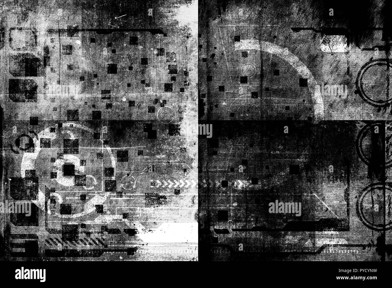 Abstract grunge cyber futuriste technologie historique. La conception du circuit de sci-fi. S'appuyant sur vieux grungy surface. Cyber punk design. Banque D'Images