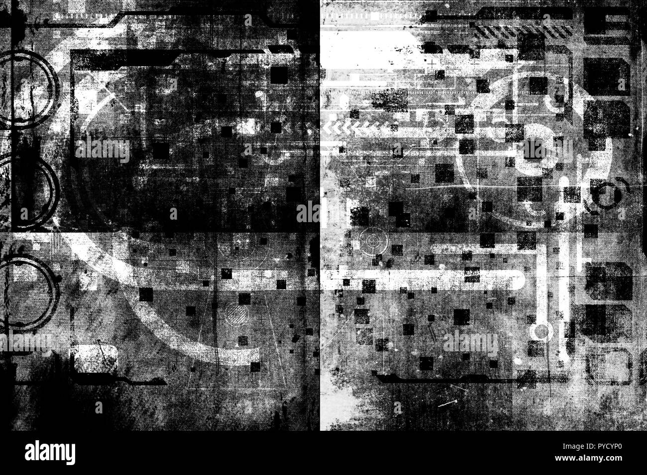 Abstract grunge cyber futuriste technologie historique. La conception du circuit de sci-fi. S'appuyant sur vieux grungy surface. Cyber punk design. Banque D'Images