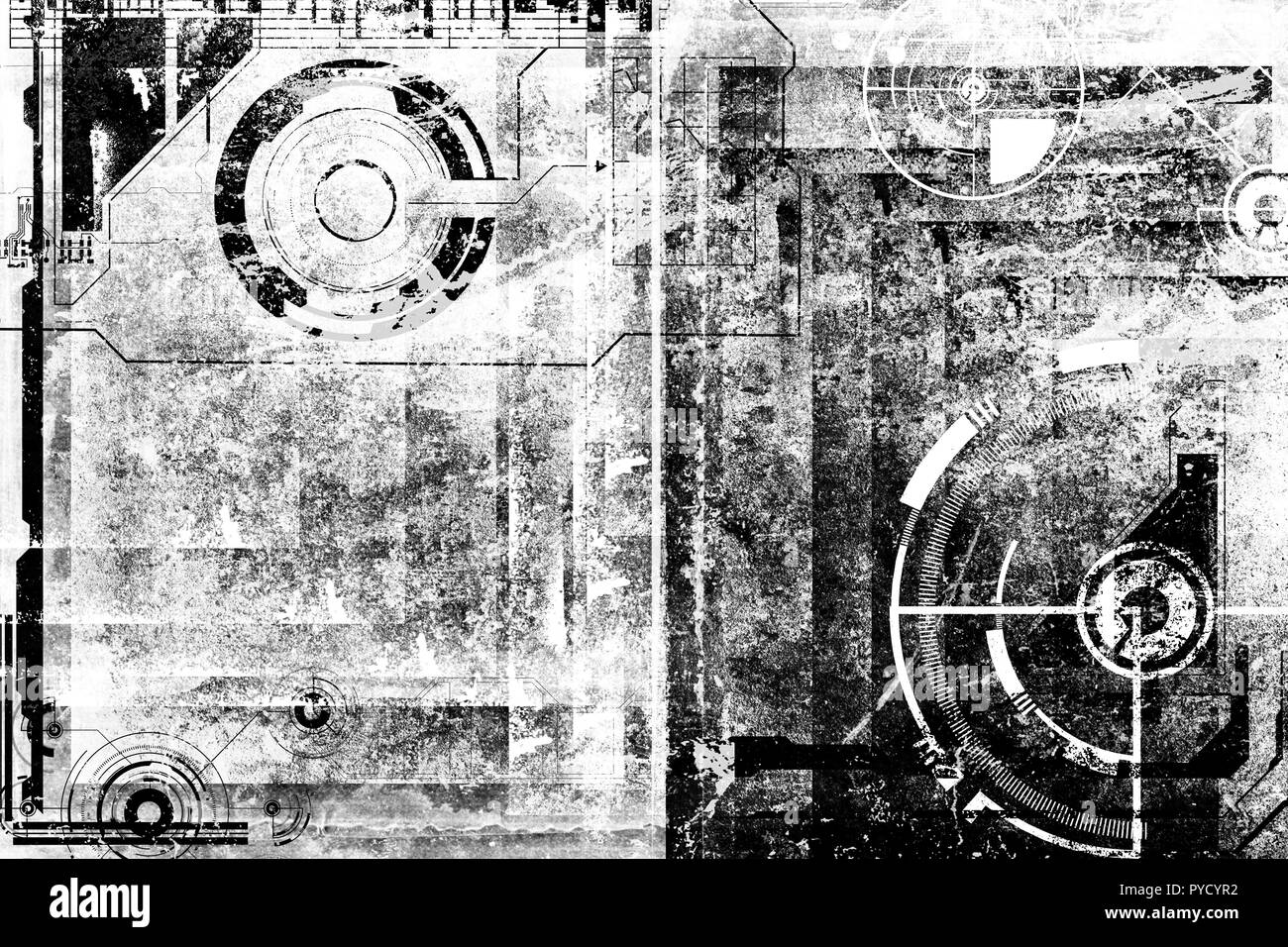 Abstract grunge cyber futuriste technologie historique. La conception du circuit de sci-fi. S'appuyant sur vieux grungy surface. Cyber punk design. Banque D'Images