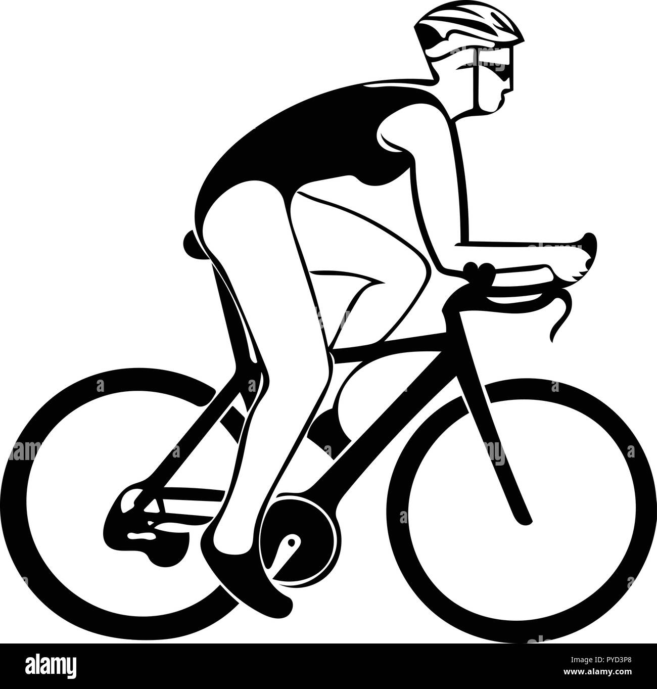 Graphique vectoriel monochrome de triathlète dans le triathlon vélo Femme de profil. Illustration de Vecteur