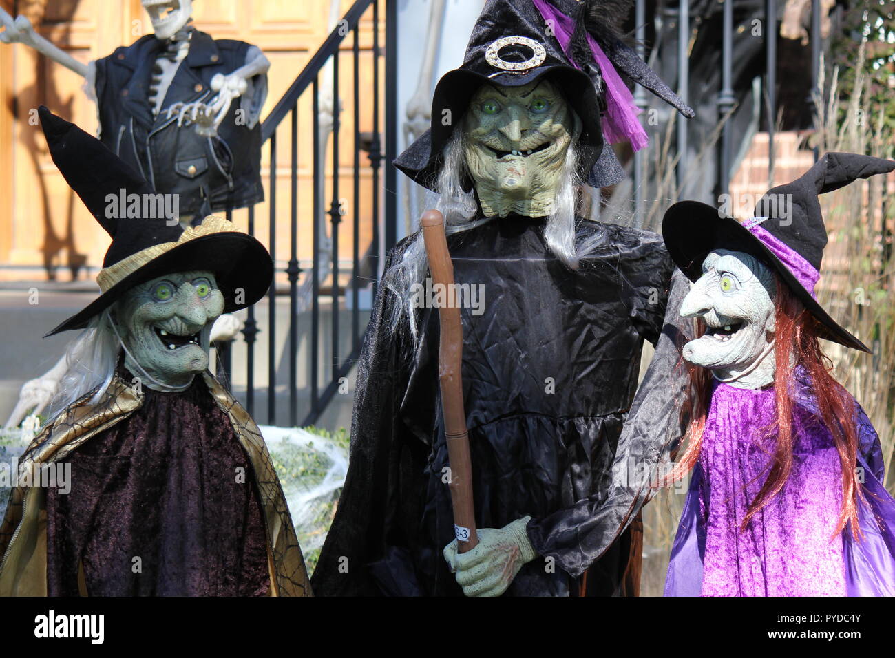 Trois sorcières aux chapeaux noirs et de Hutchins rire aussi créatif  Halloween décorations de pelouse Photo Stock - Alamy