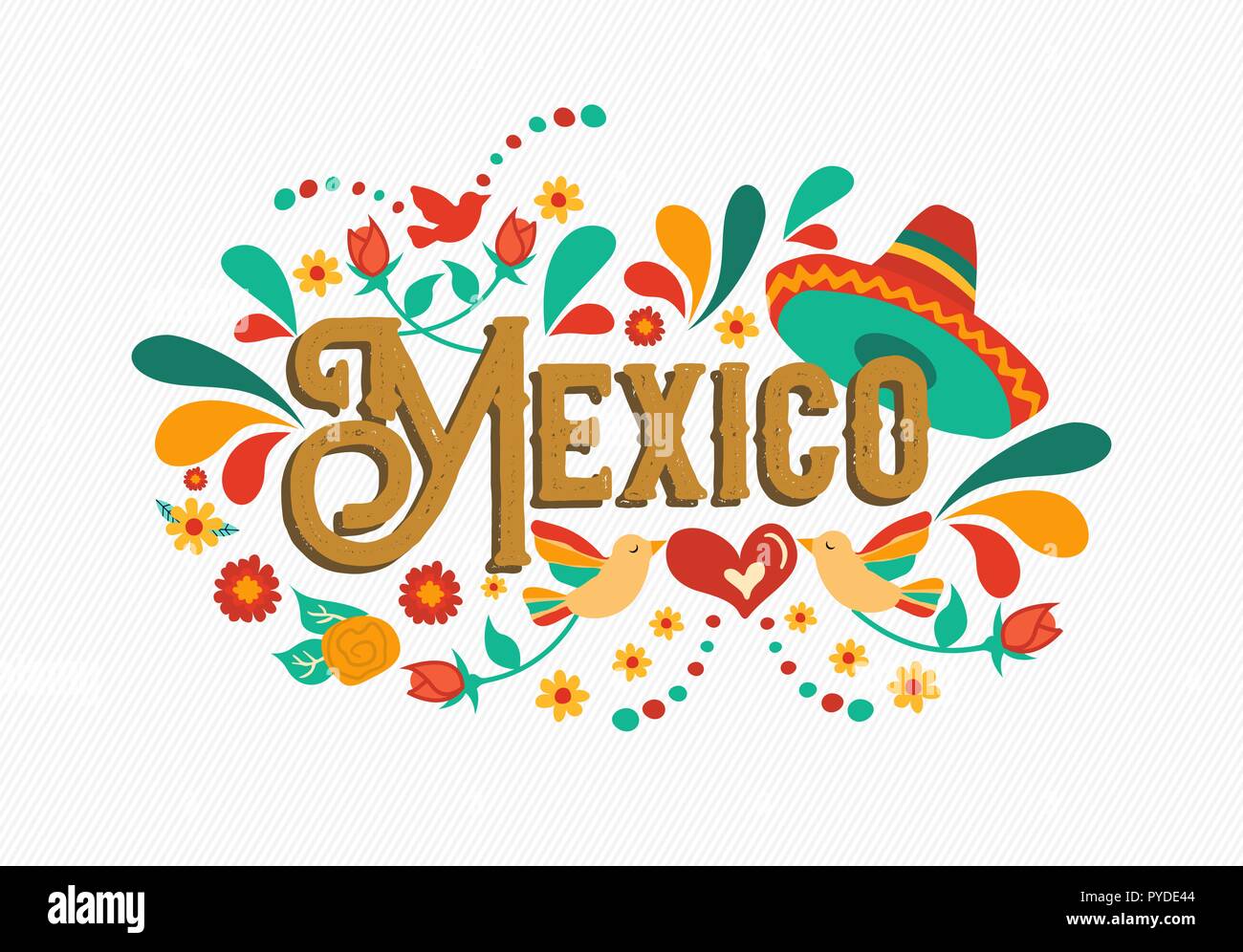 Pays Mexique typographie illustration avec la culture mexicaine traditionnelle, la décoration en style dessiné à la main pour l'événement national, partie ou festifs celebratio Illustration de Vecteur