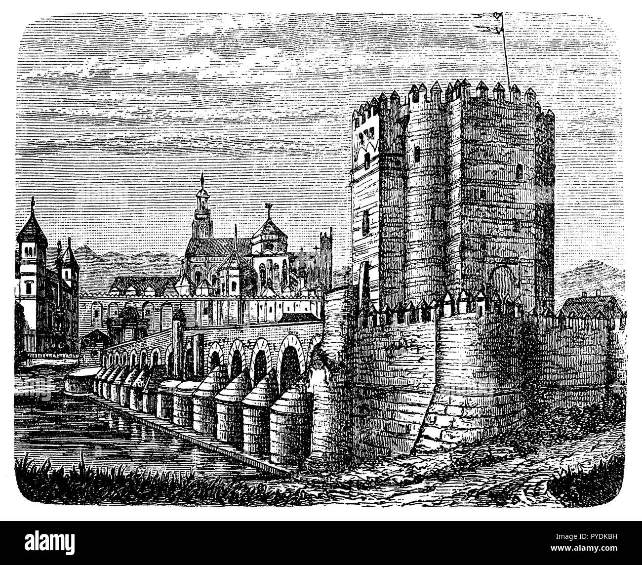 Pont et vue sur la mosquée de Cardova, Banque D'Images