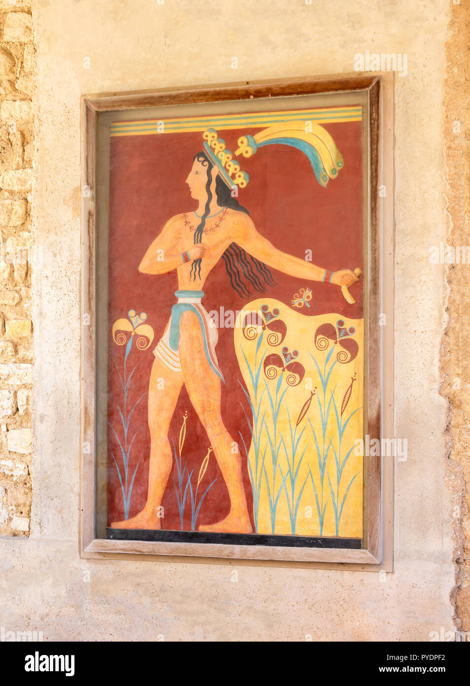 Prince des lys fresco, Corrodor d'entrée sud, Palais Minoen de Knossos, Héraklion (Irakleio), Région Irakleio, Crète, Grèce (Crète) Banque D'Images