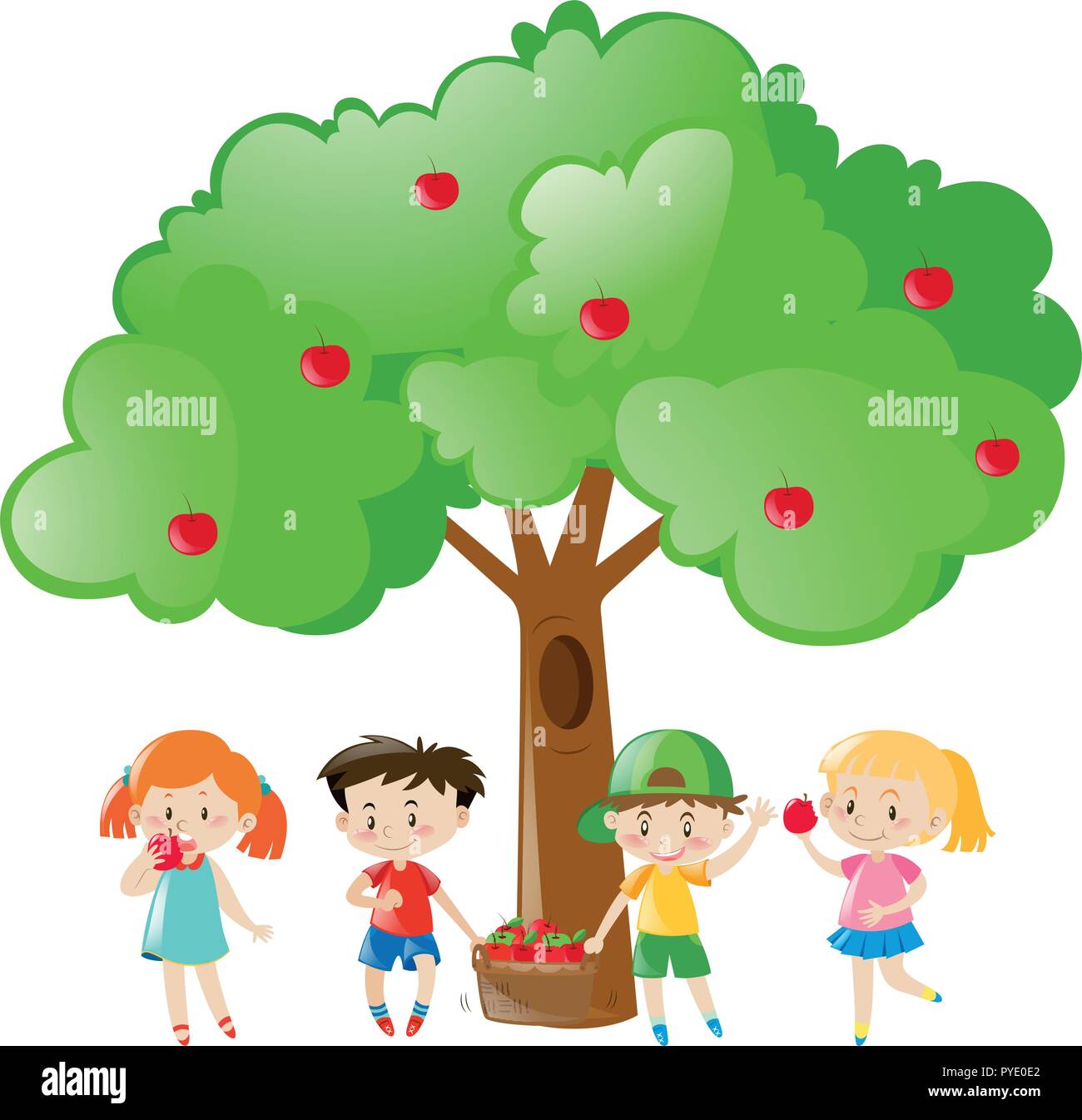 Enfants cueillette à la pomme sur l'arbre illustration Illustration de Vecteur