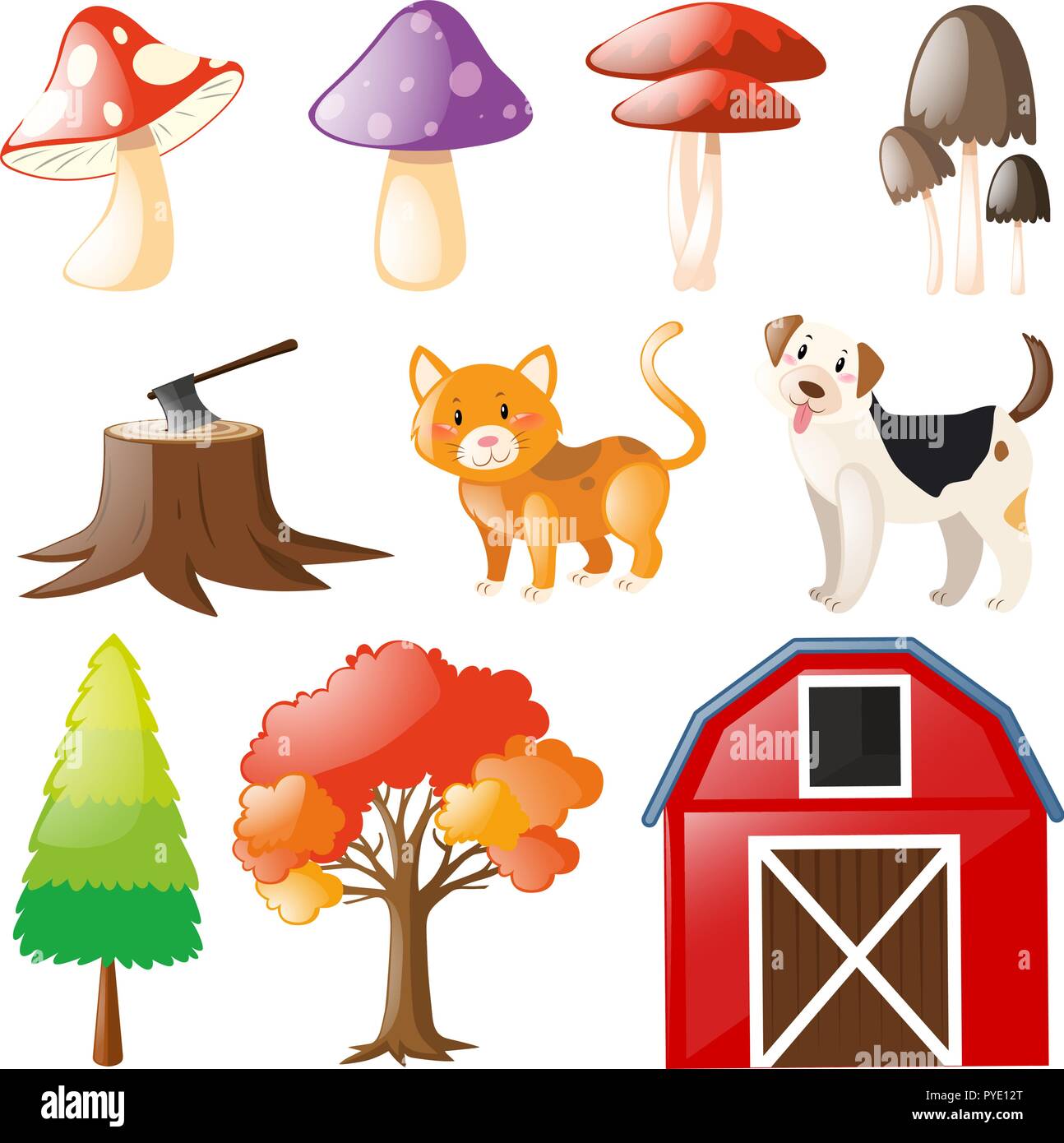 Les animaux de ferme et l'illustration des éléments Illustration de Vecteur