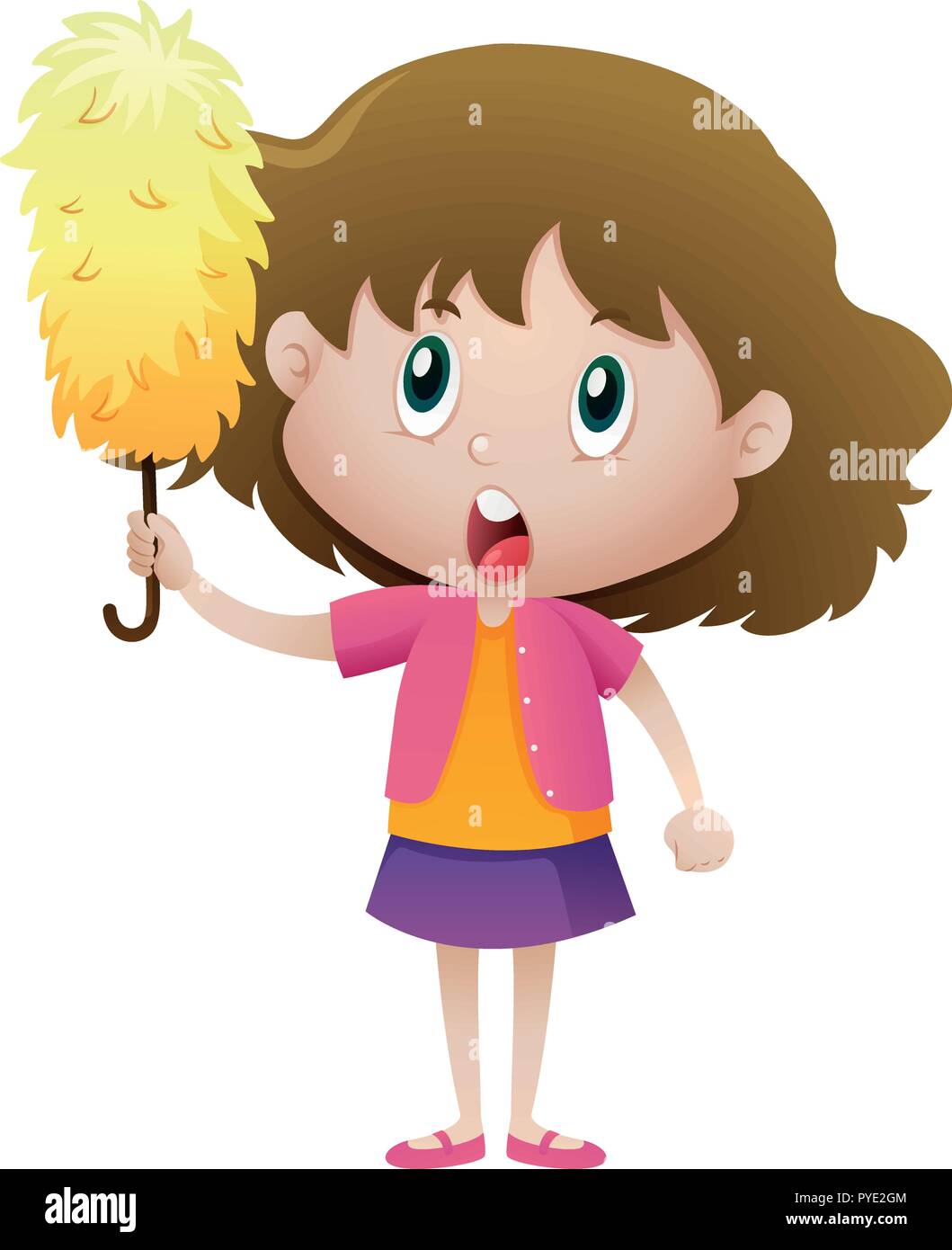Little girl holding duster illustration Illustration de Vecteur