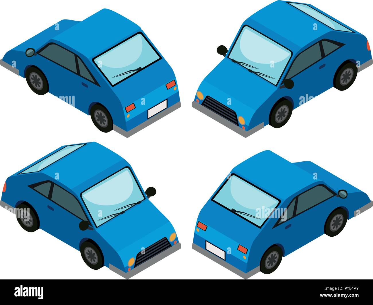 Voiture bleue à partir de quatre angles différents illustration Illustration de Vecteur