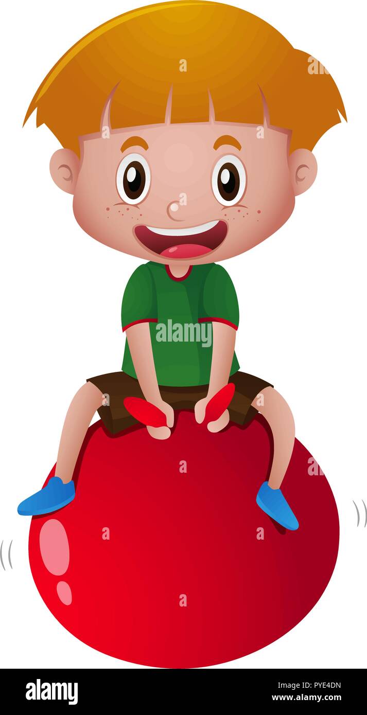Happy boy rebondissent sur red ball illustration Illustration de Vecteur