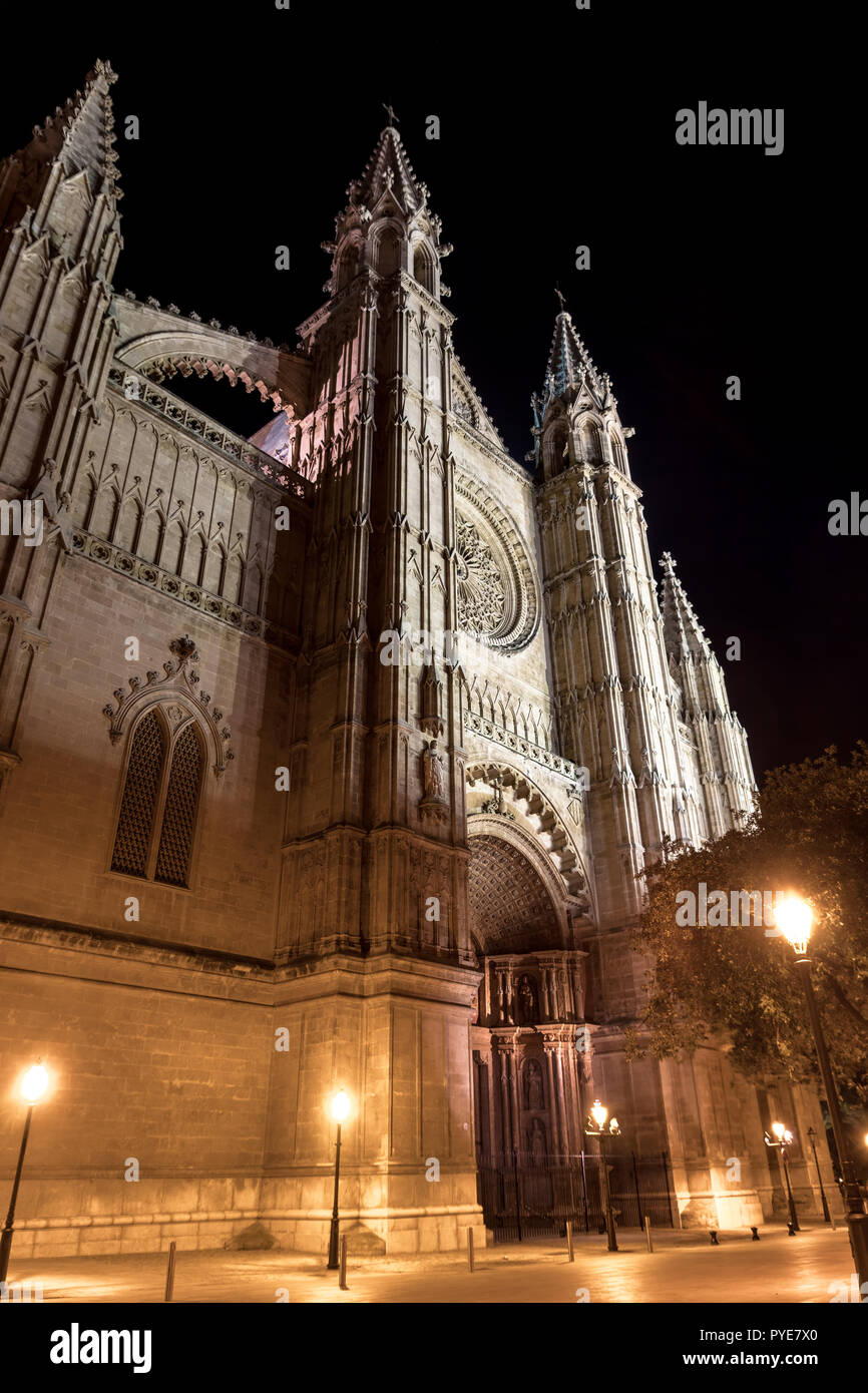 Cathédrale de Palma de Mallorca - Espagne la nuit Banque D'Images