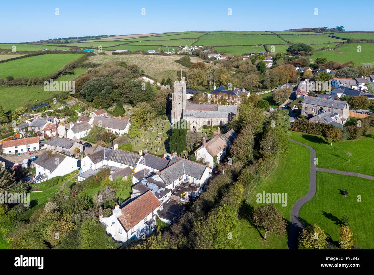 Vue aérienne sur le village de Georgham, North Devon, Angleterre Banque D'Images