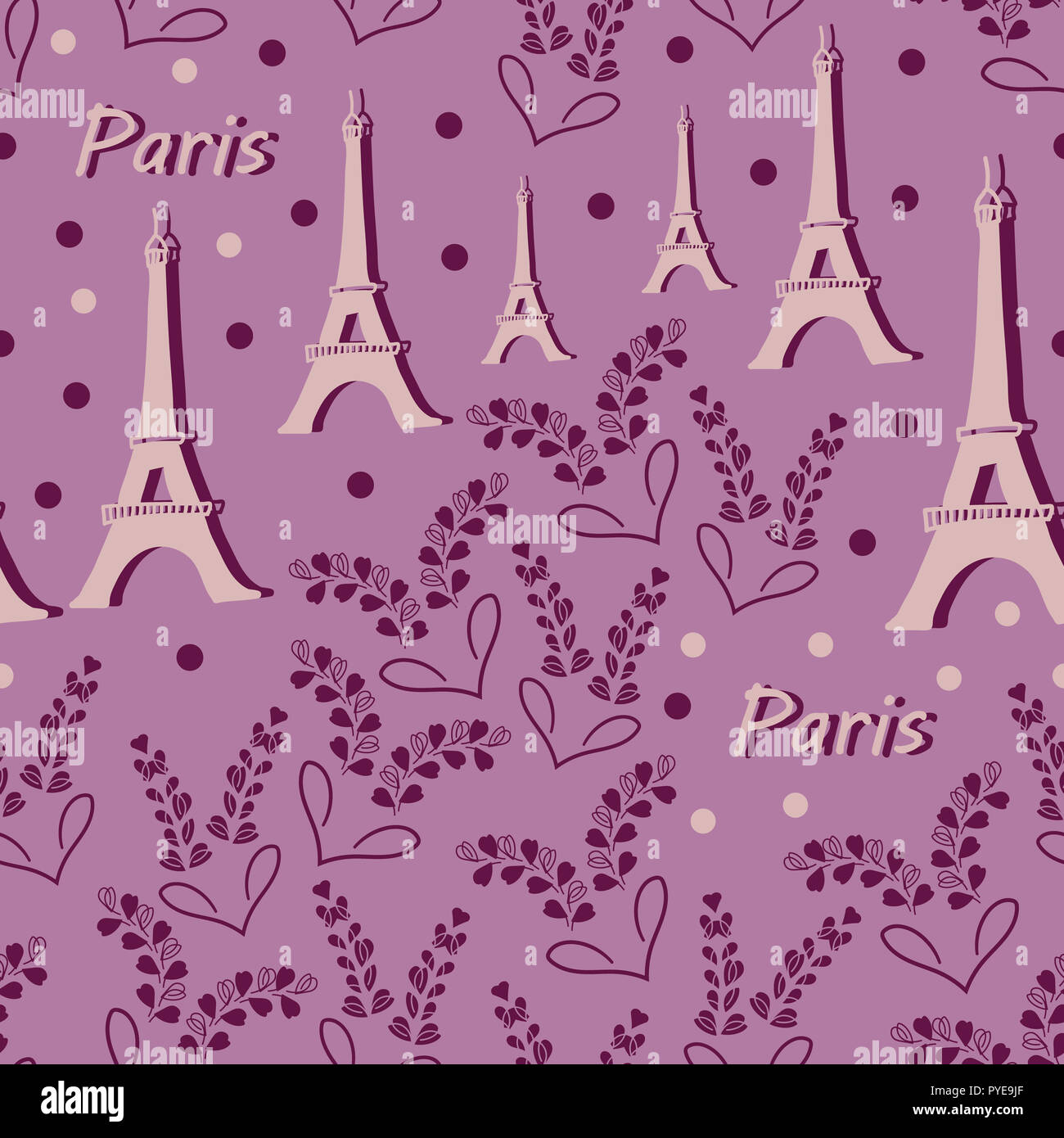 La tour Eiffel et de la lavande dans Flowers-Love Parise Répéter transparente, de couleur rose et violet .les couleurs de fond délicat. Pa de surface Banque D'Images