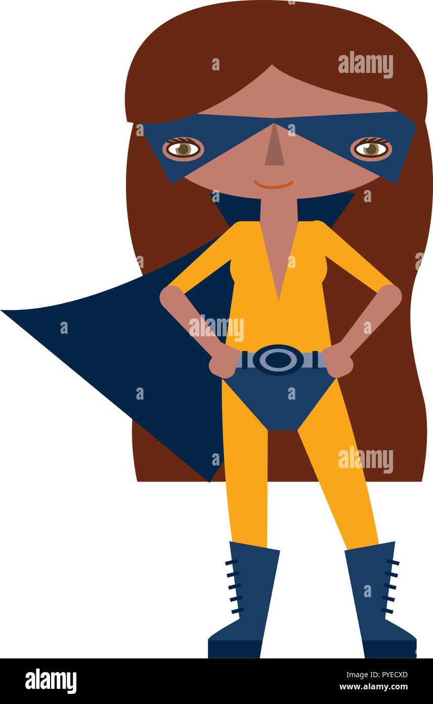 Bleu et jaune vecteur masqués et caped superheroine modifiable graphique illustration avec des super pouvoirs. Utiliser pour le scrapbooking, artisanat, quilting Illustration de Vecteur