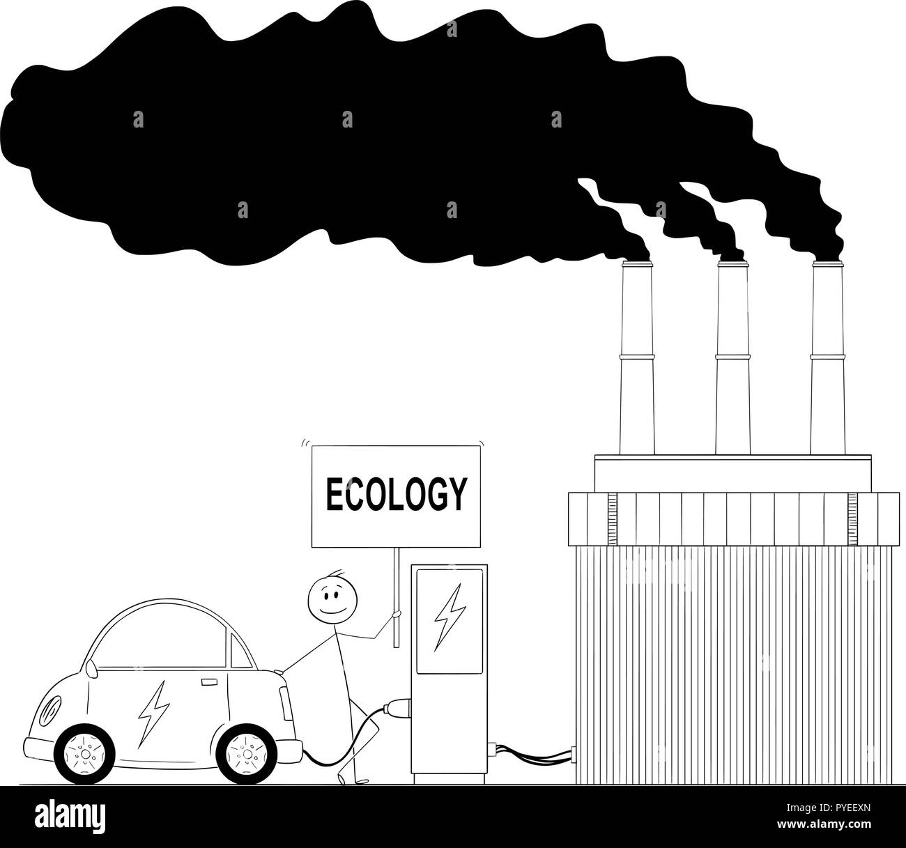 Caricature de l'homme par voiture électrique de charge d'alimentation du COA Illustration de Vecteur