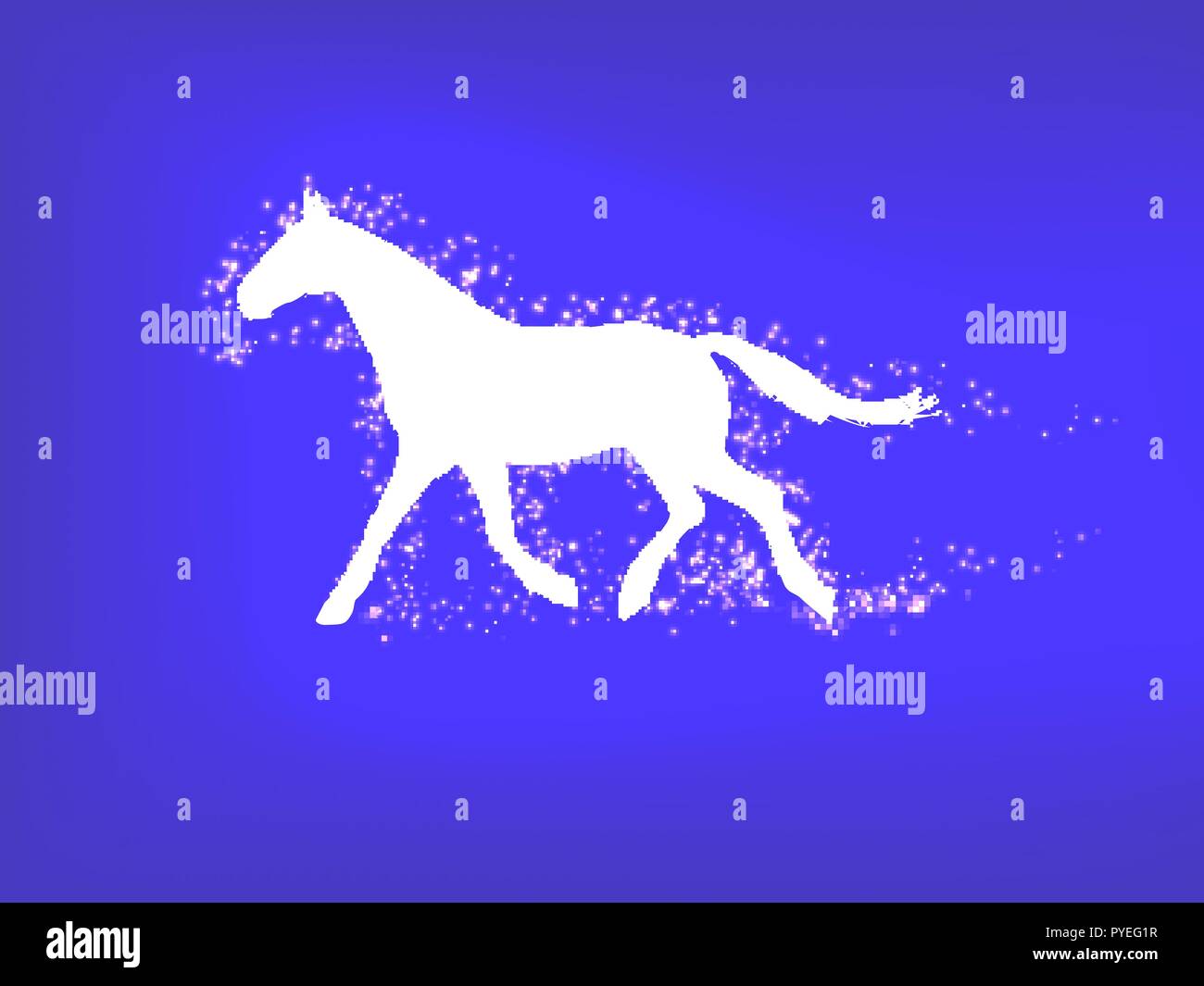 Silhouette d'un cheval de course sur un fond bleu Illustration de Vecteur