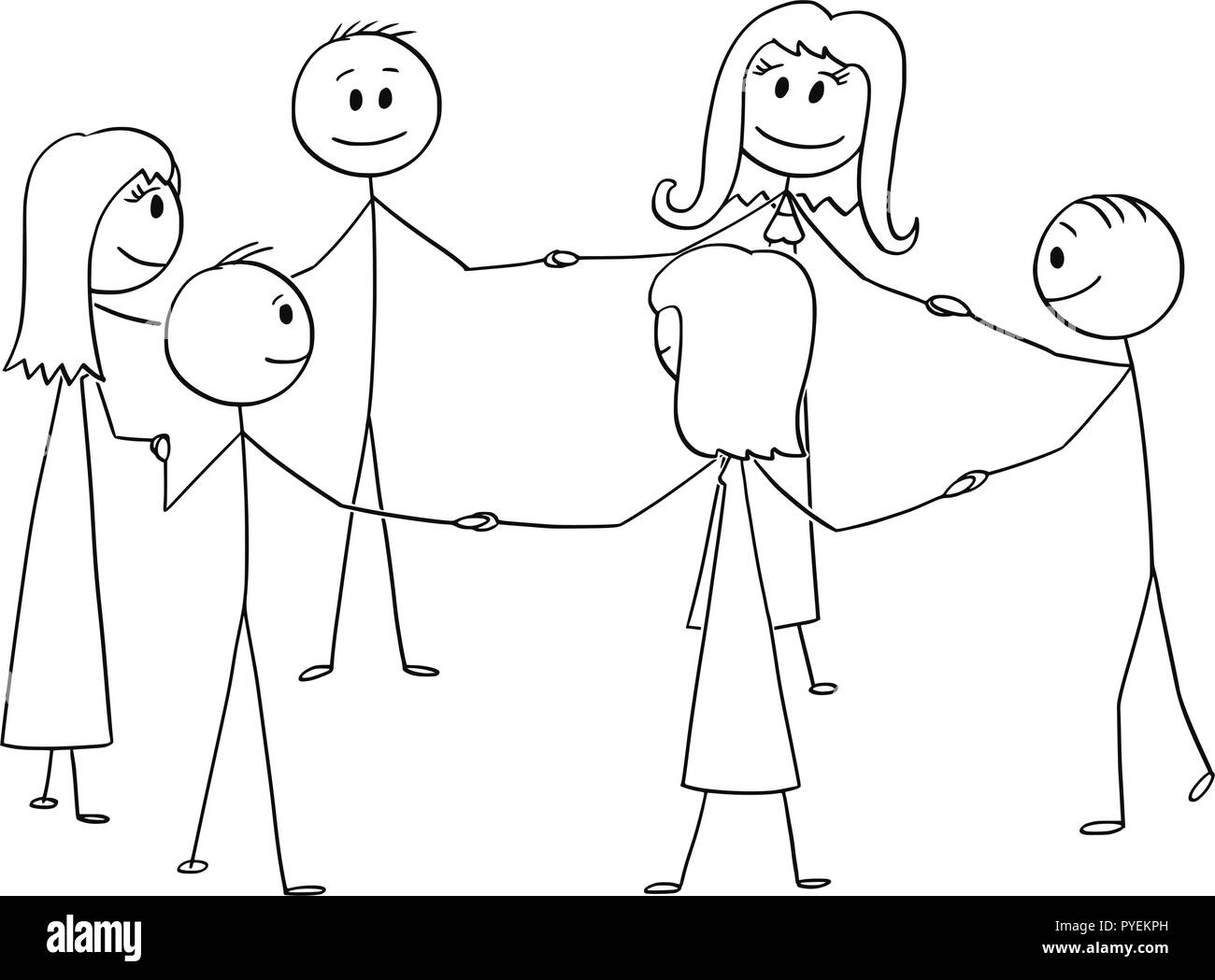 Caricature de groupe de six personnes debout en cercle Illustration de Vecteur