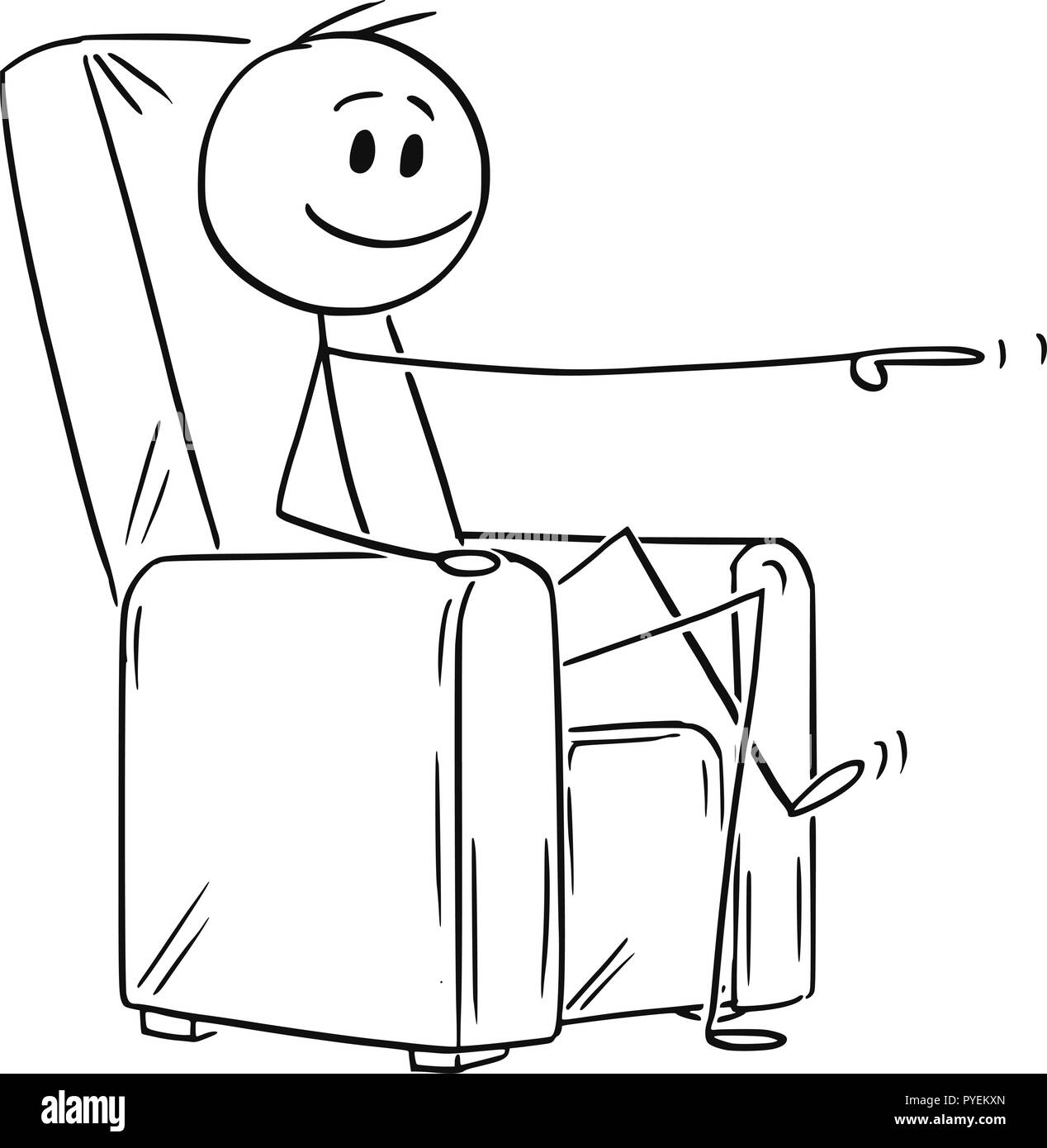 Caricature de l'homme heureux ou homme assis dans un fauteuil et du doigt quelque chose Illustration de Vecteur