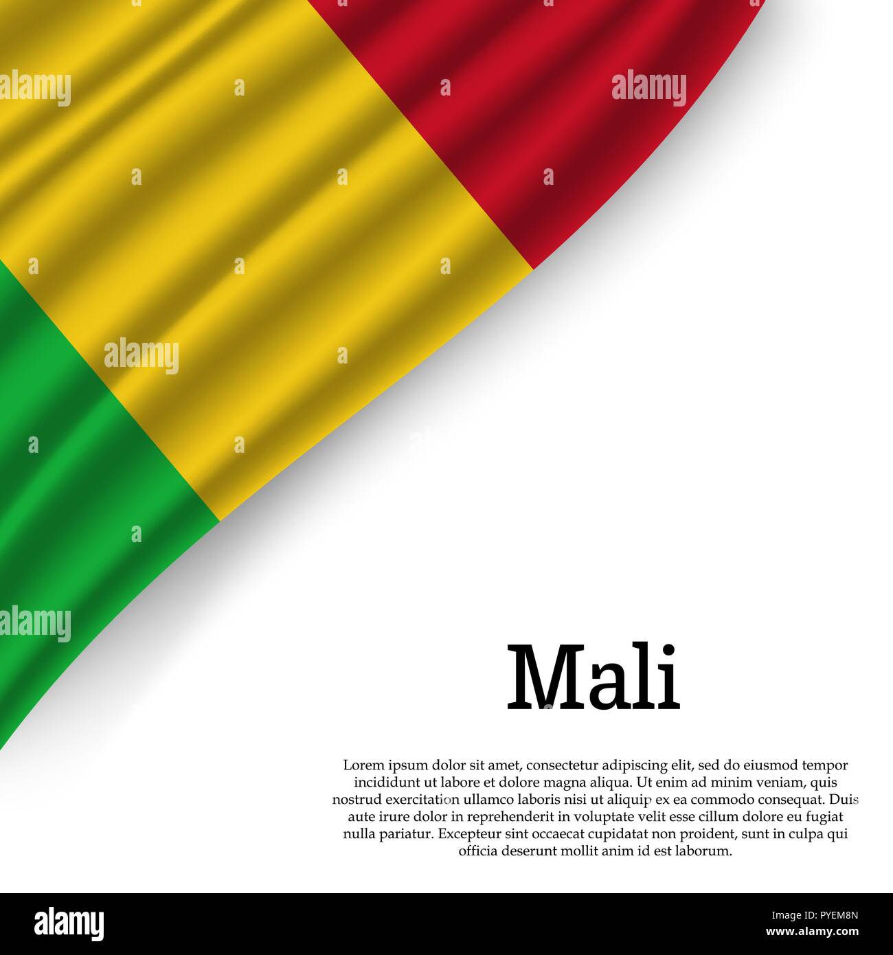 Waving Flag du Mali sur fond blanc. Modèle pour le jour de l'indépendance. vector illustration Illustration de Vecteur