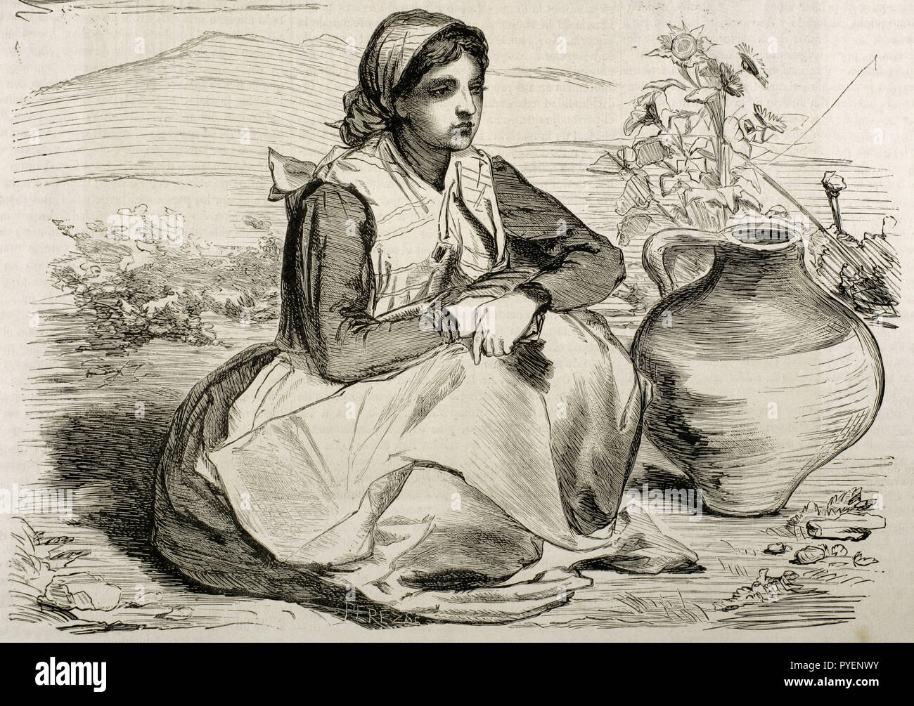 L'Espagne. Types de provinces basques. Femme avec robe traditionnelle. De crayonnés inédits Valeriano Becquer. La gravure. La Ilustracion Española y Americana, le 15 janvier 1876. Banque D'Images