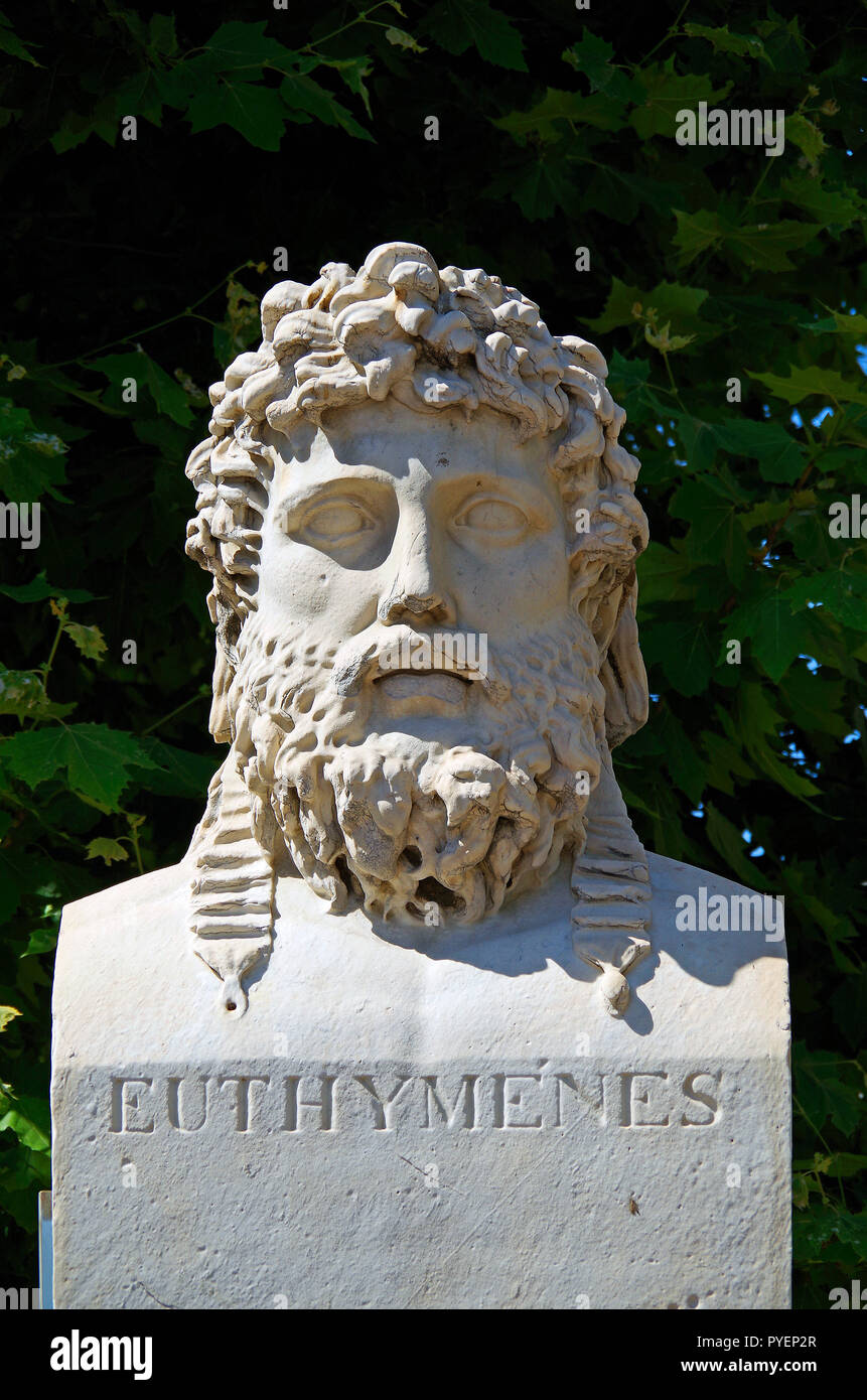 Dos à Dos, ou à deux faces, portrait des bustes d'Euthymenes & Pytheas de Marseille. Euthymenes (fl. Début du vie siècle) a exploré les côtes de l'Afrique W. Banque D'Images