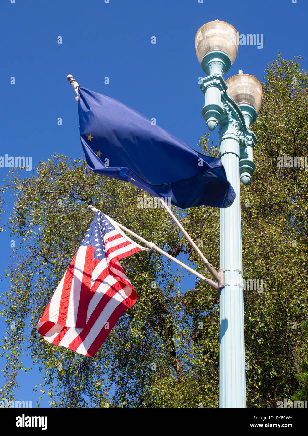 Drapeau américain sur un mât Banque D'Images