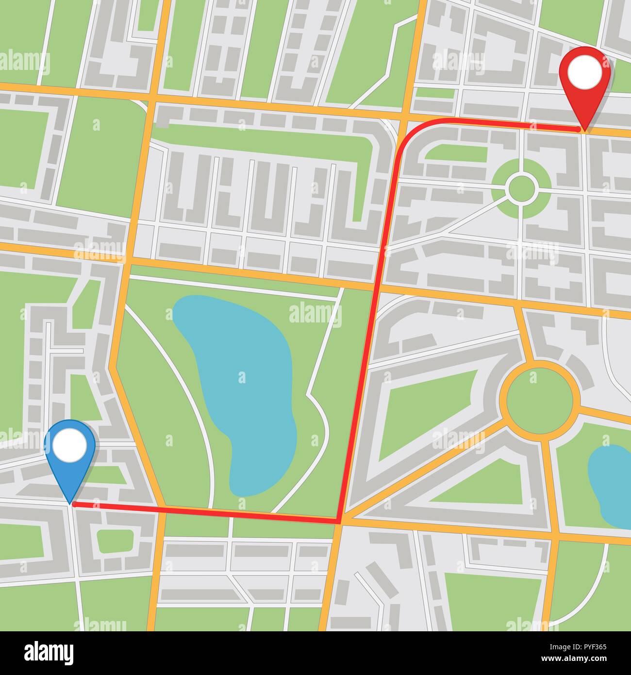 Abstract city navigation. Route entre deux endroits Illustration de Vecteur