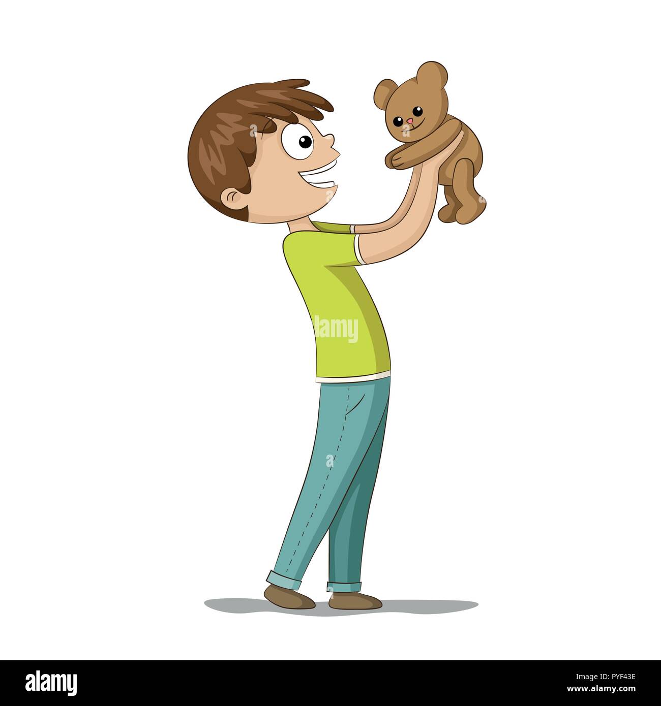 Garçon joue avec un ours en peluche, isolé sur fond blanc Illustration de Vecteur Garçon joue avec un ours en peluche, isolé sur fond blanc Illustration de Vecteur
