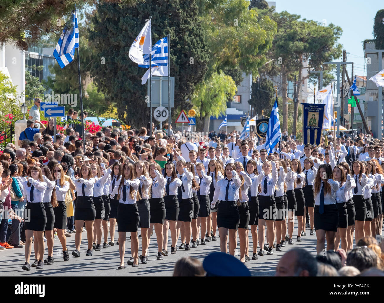28/10/18 : Chypre : Ochi Day Parade centre de Paphos, Chypre. Banque D'Images
