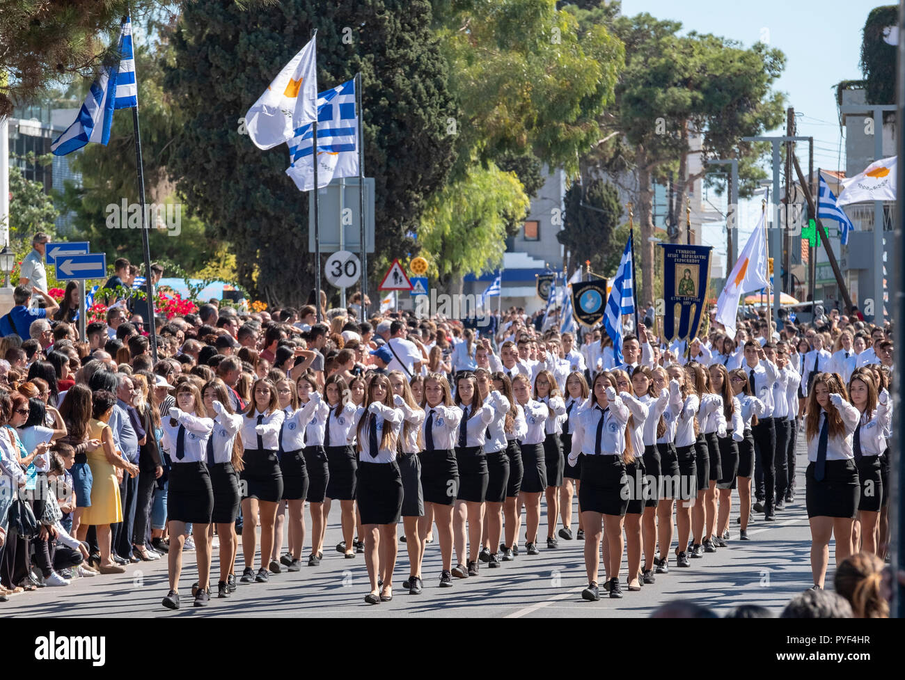 28/10/18 : Chypre : Ochi Day Parade centre de Paphos, Chypre. Banque D'Images