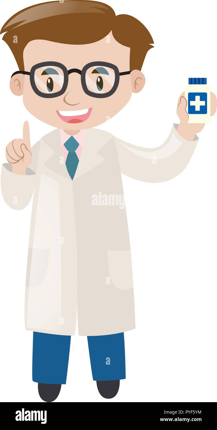 Male doctor holding bottle of medicine illustration Illustration de Vecteur