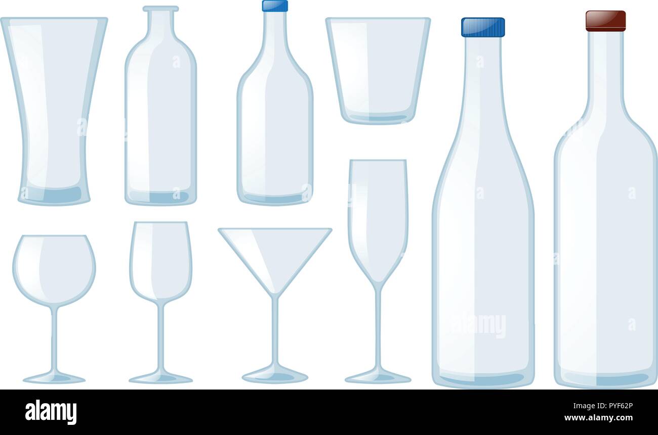 Différents types de verres et bouteilles illustration Illustration de Vecteur