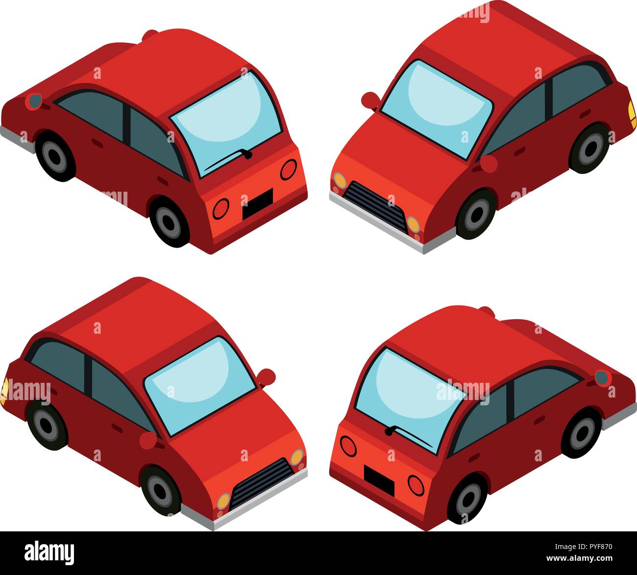 Voiture rouge à partir de quatre angles différents illustration Illustration de Vecteur