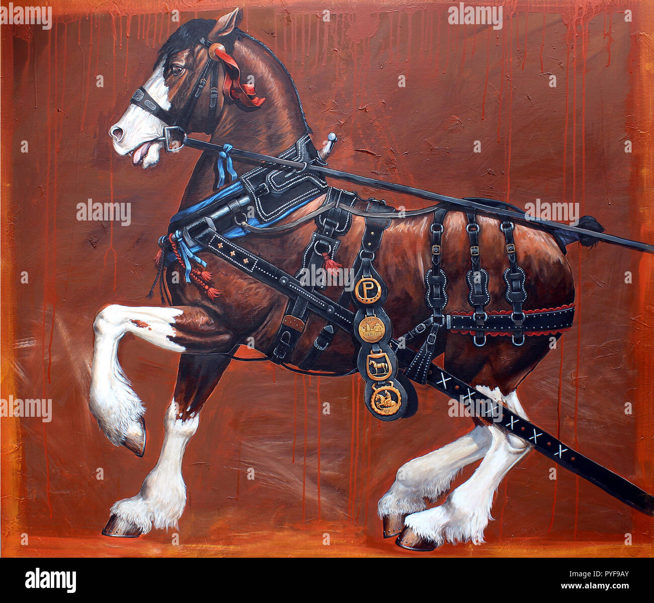 Illustration de cheval. Ébauche du cheval Percheron. Portrait animal. Banque D'Images