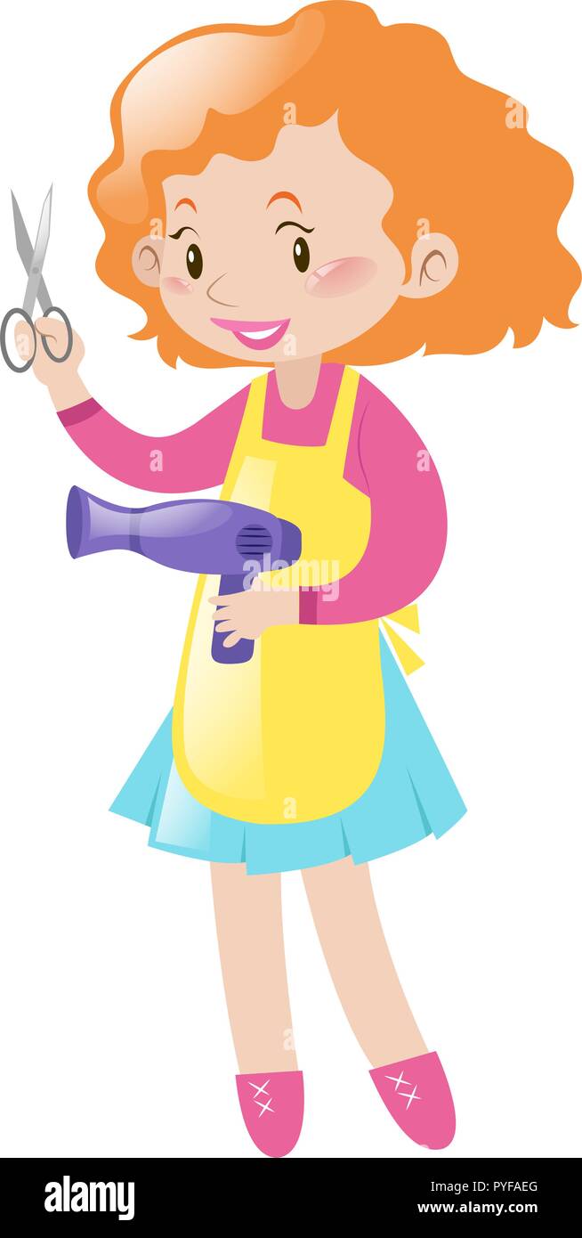 Hairdresser holding paire de ciseaux et d'un sèche-linge illustration Illustration de Vecteur