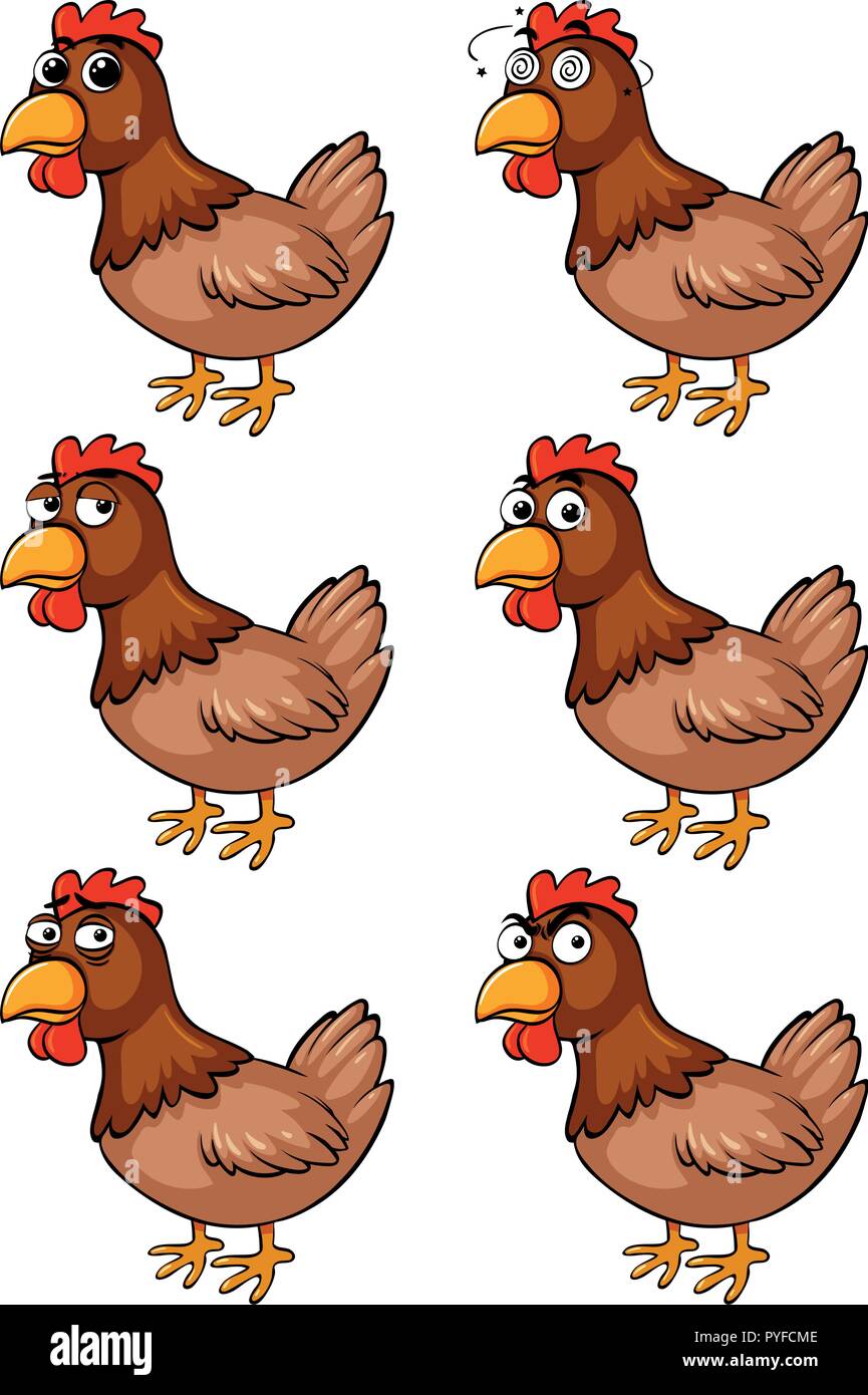 Faire revenir le poulet avec différentes émotions illustration Illustration de Vecteur