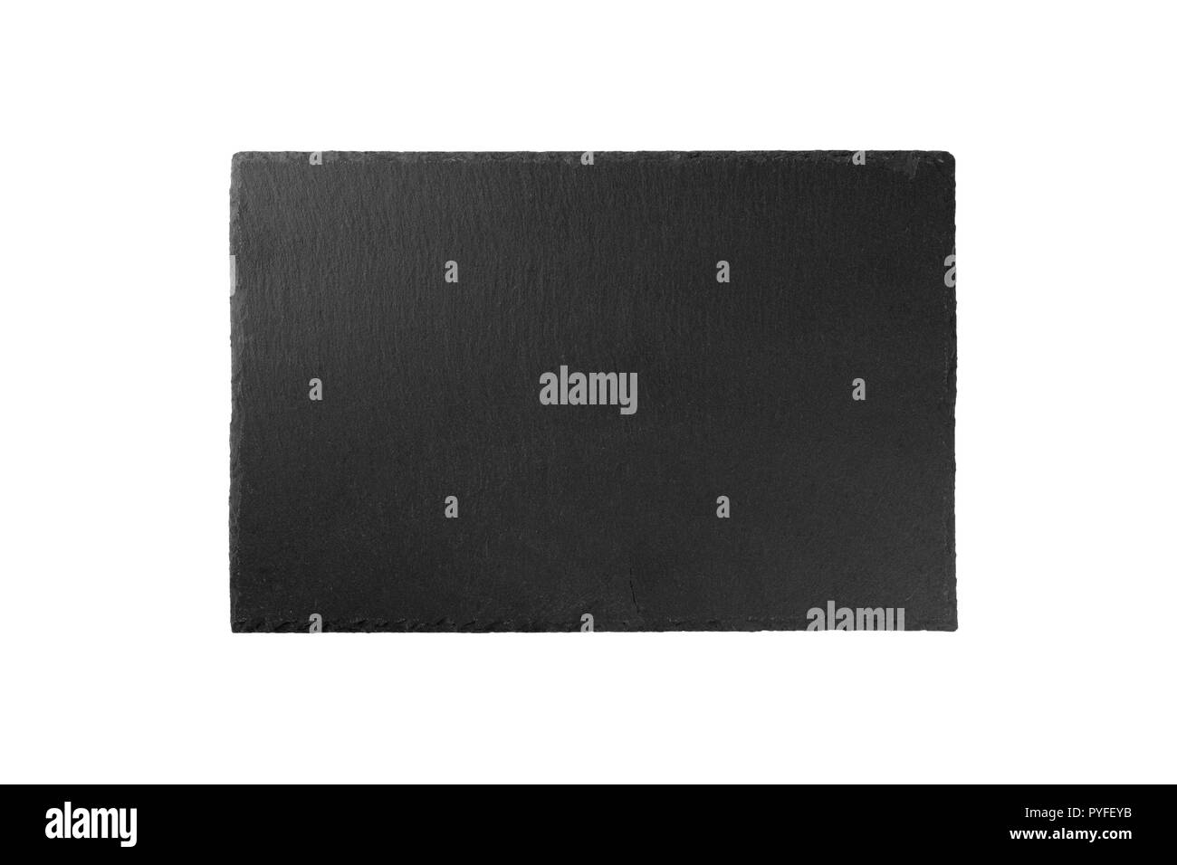 Plaque en ardoise noire vide isolé sur fond blanc. conseil d'ardoise isolé. vue d'en haut. Banque D'Images